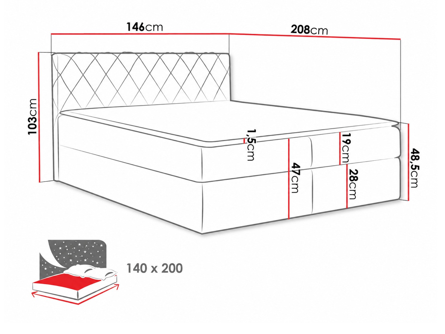 Letto continentale Genus (Velluto 3)