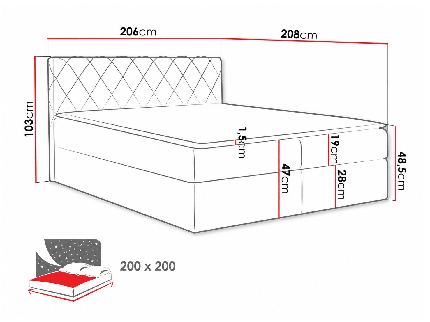 Letto continentale Genus (Velluto 3)