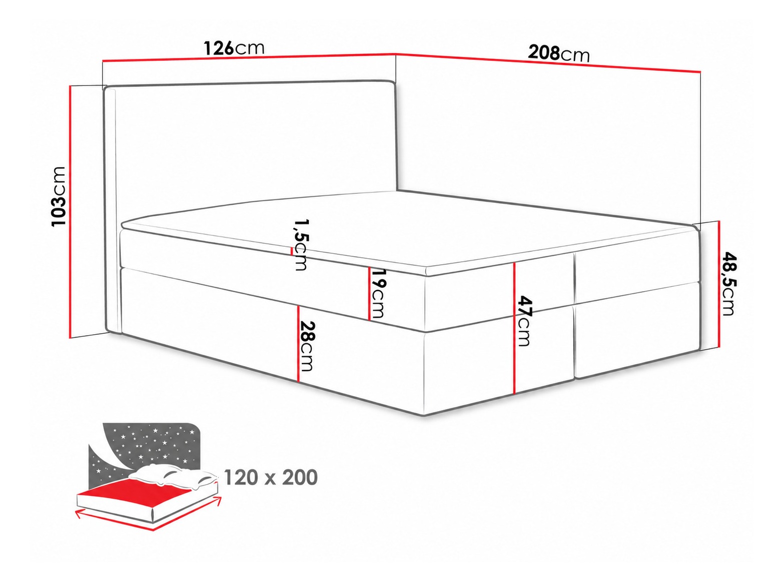 Letto continentale Nix (Velluto 10)