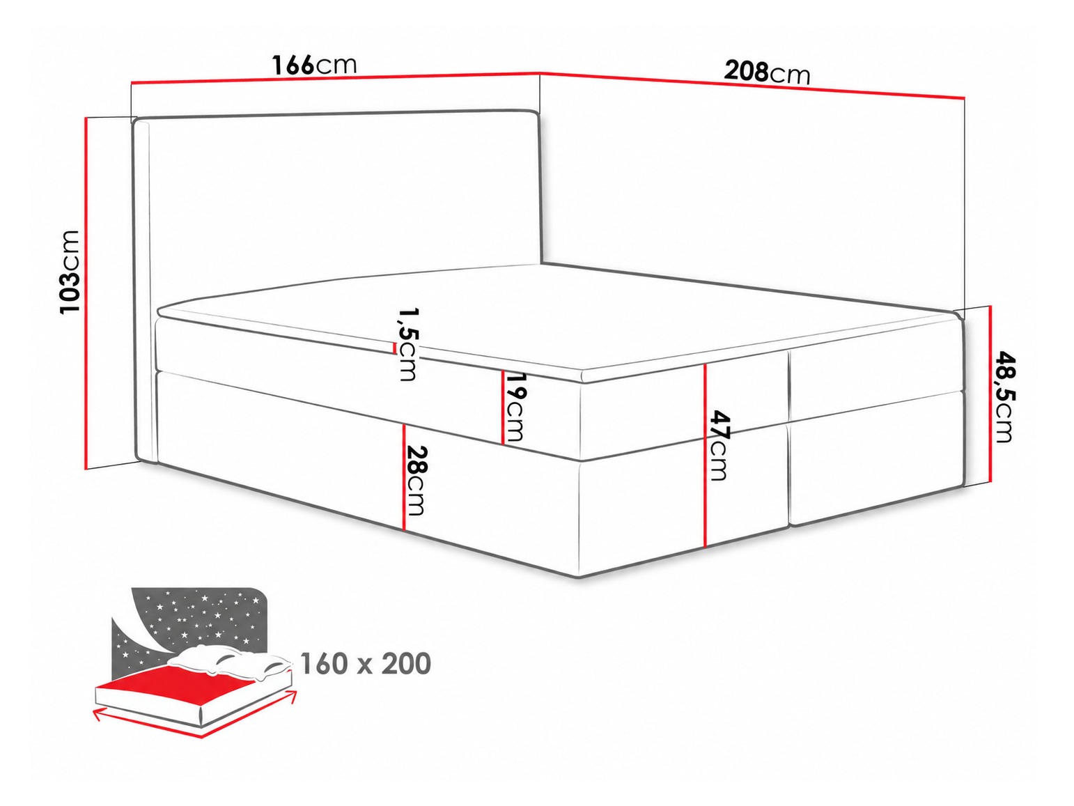 Letto continentale Nix (Velluto 10)