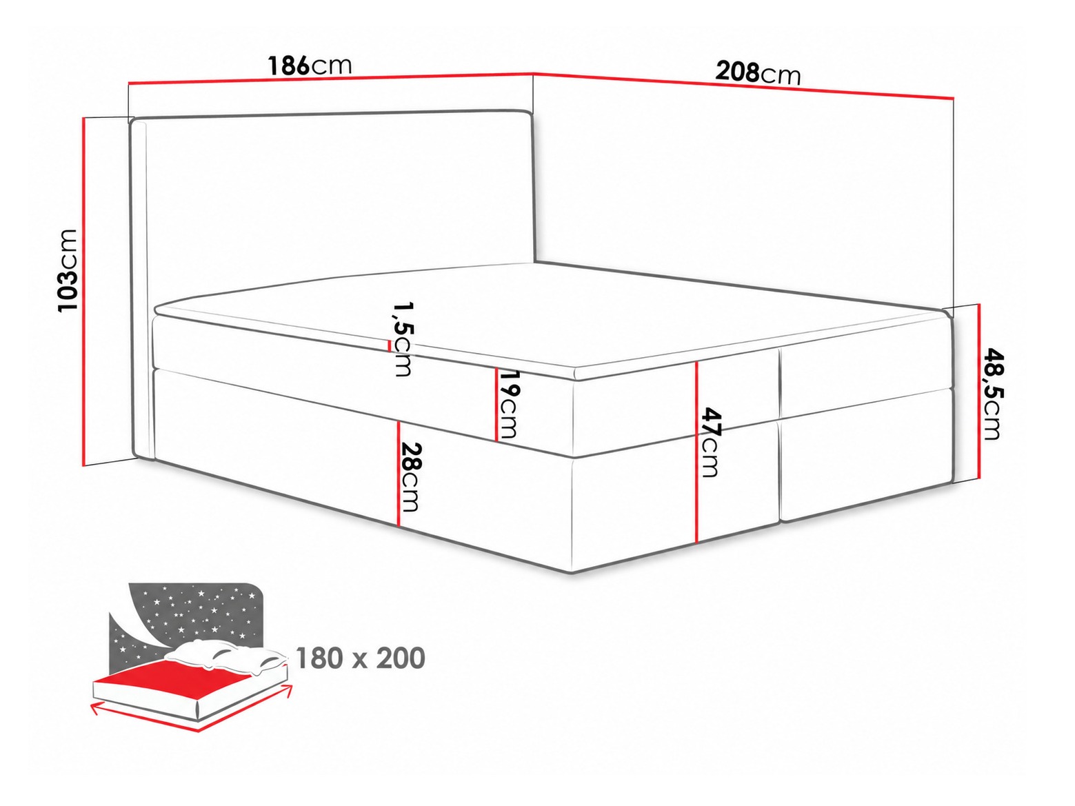 Letto continentale Nix (Velluto 10)