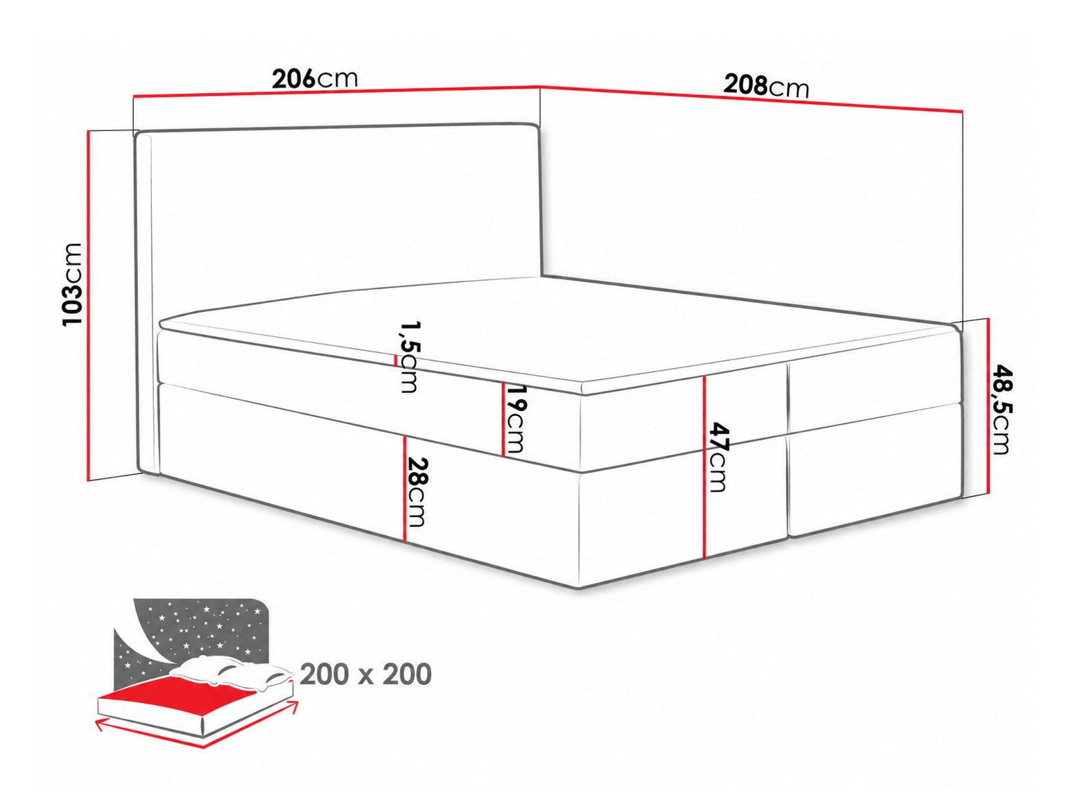 Letto continentale Nix (Velluto 10)