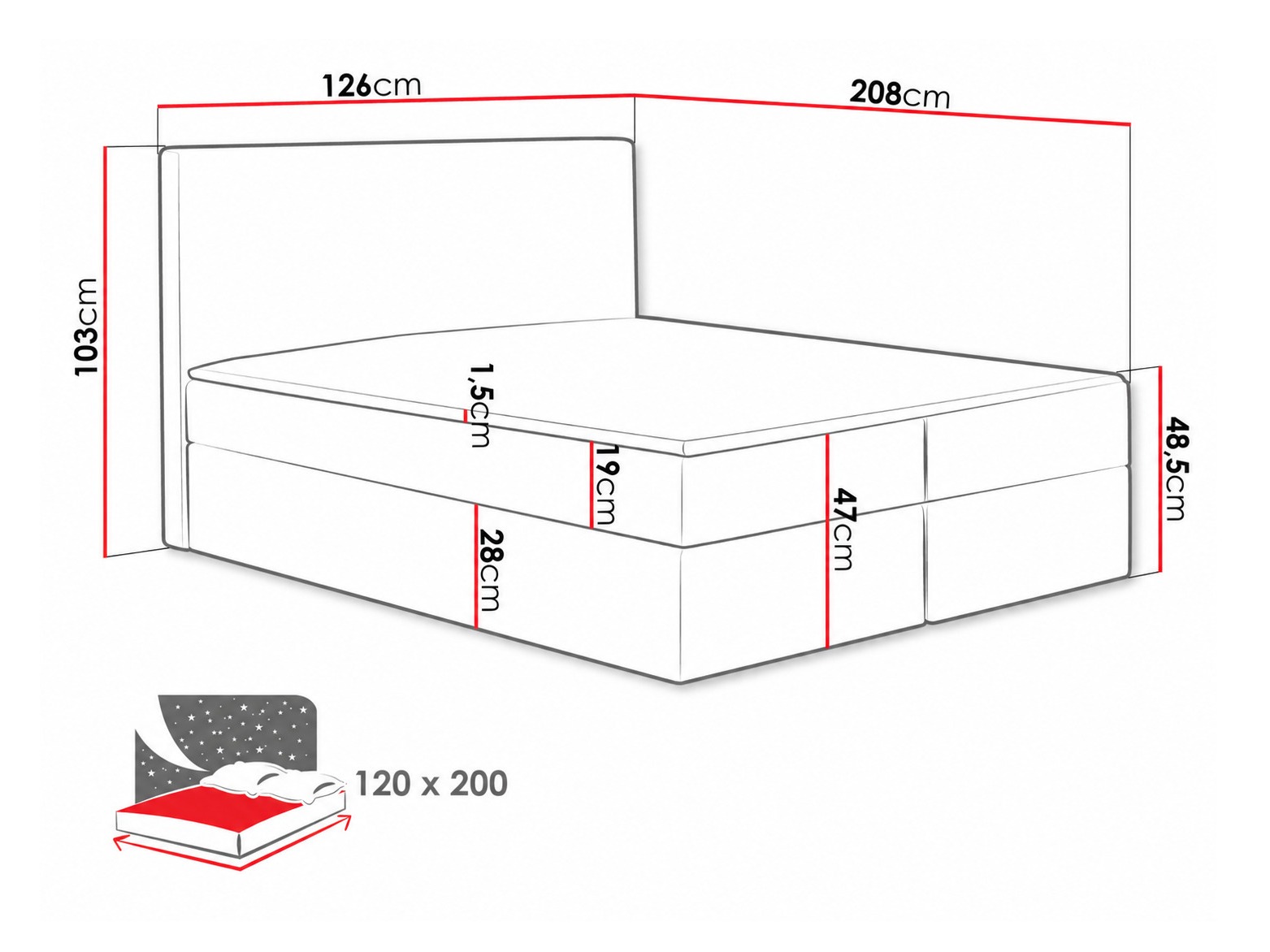 Letto continentale Nix (Velluto 11)