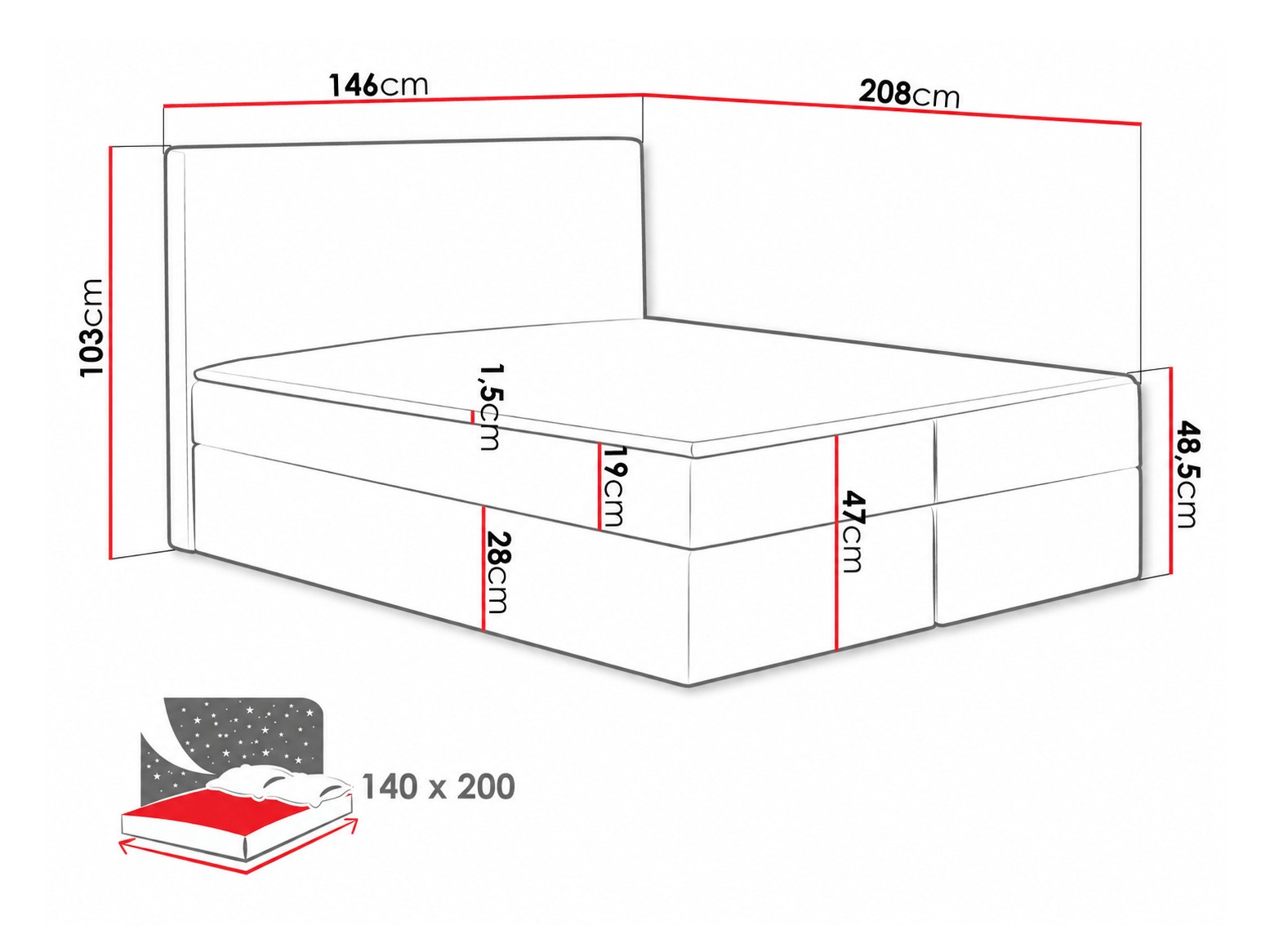 Letto continentale Nix (Velluto 11)