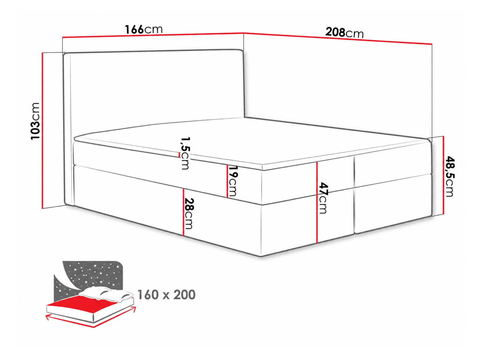 Letto continentale Nix (Velluto 11)