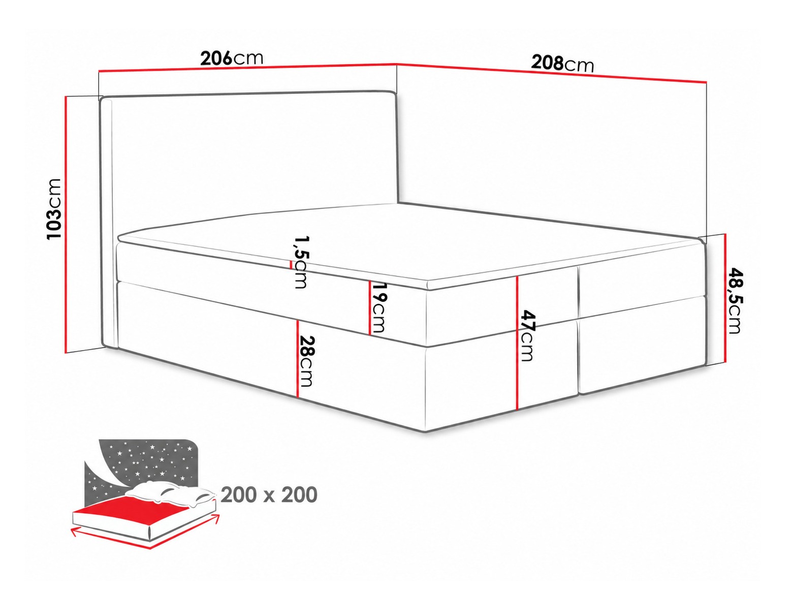 Letto continentale Nix (Velluto 11)