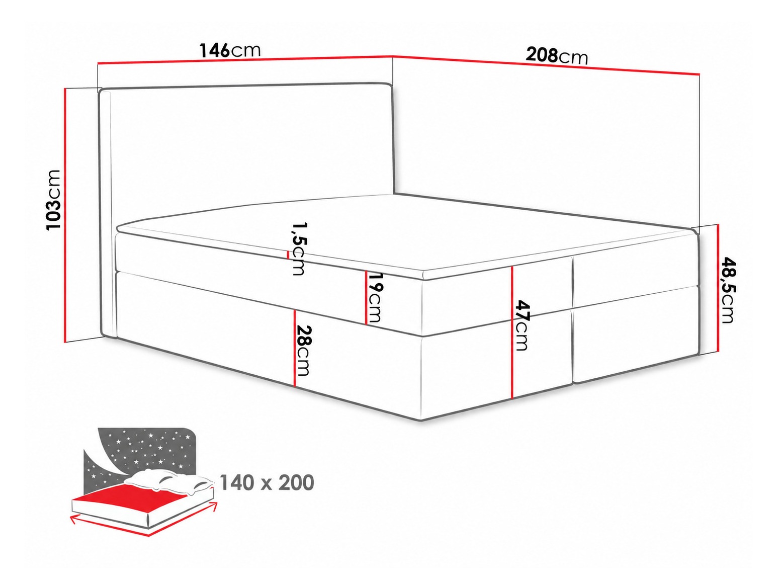 Letto continentale Nix (Velluto 14)