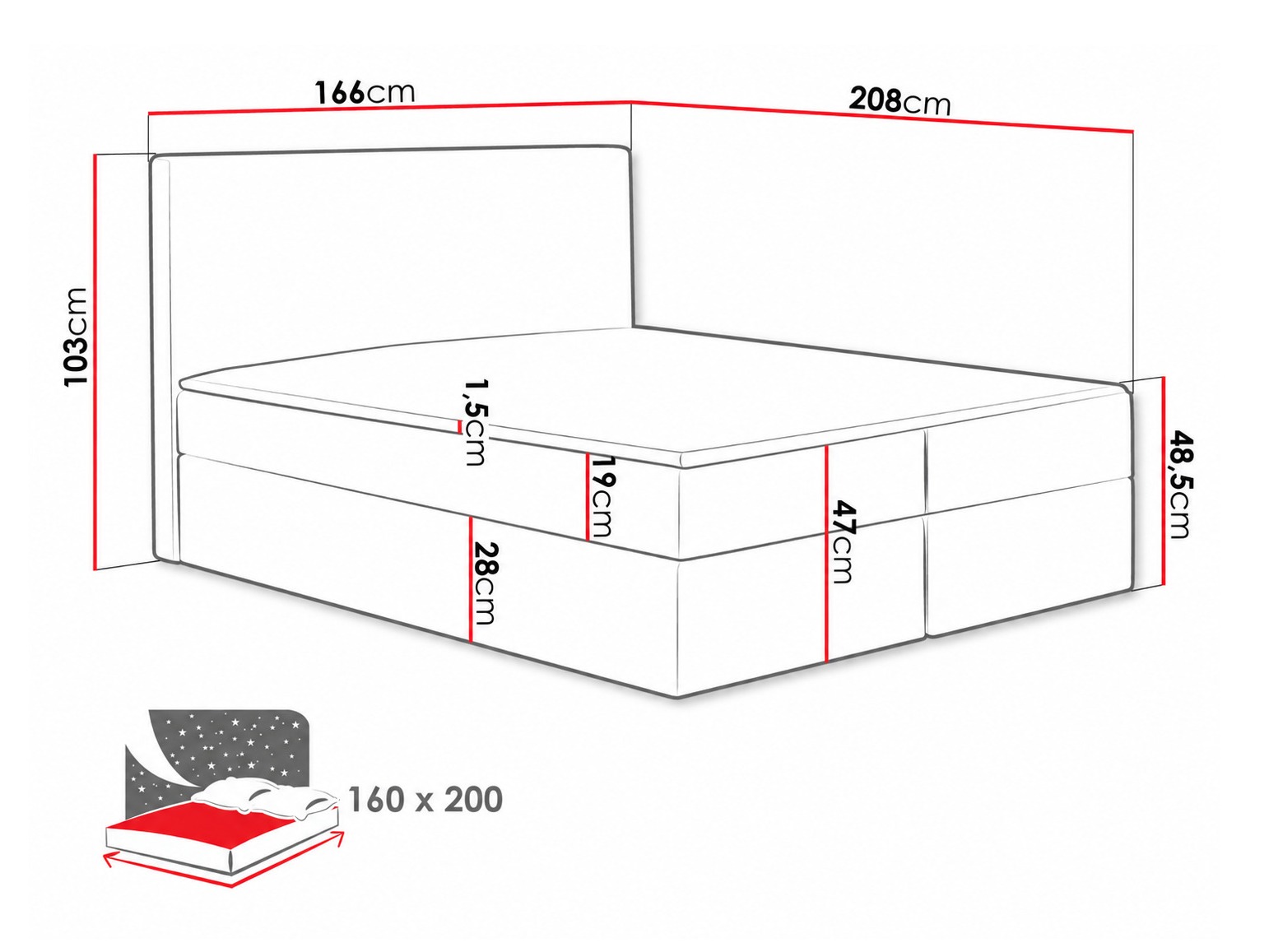 Letto continentale Nix (Velluto 14)