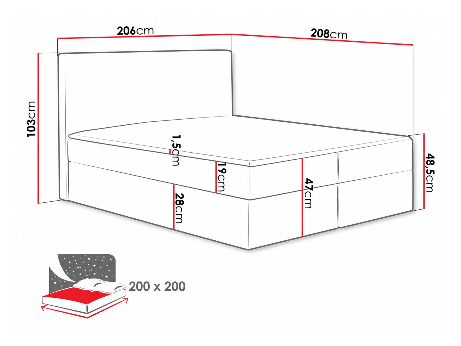 Letto continentale Nix (Velluto 14)