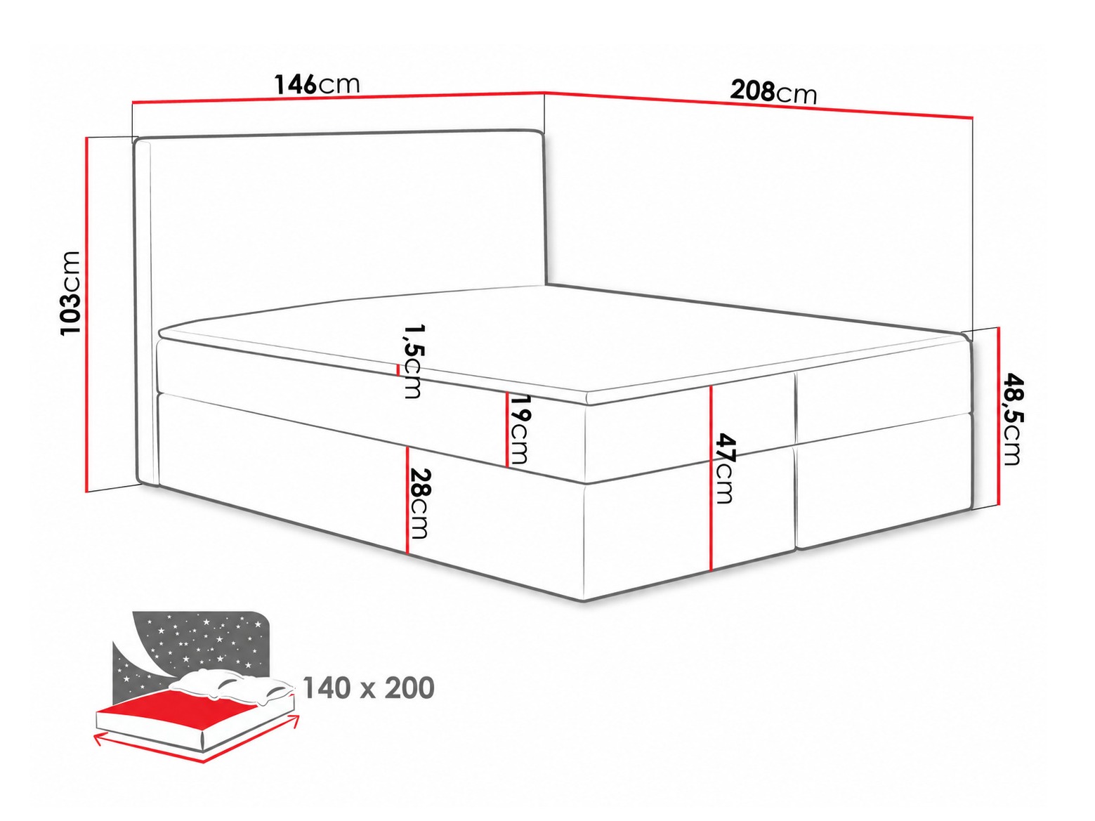 Letto continentale Nix (Velluto 16)