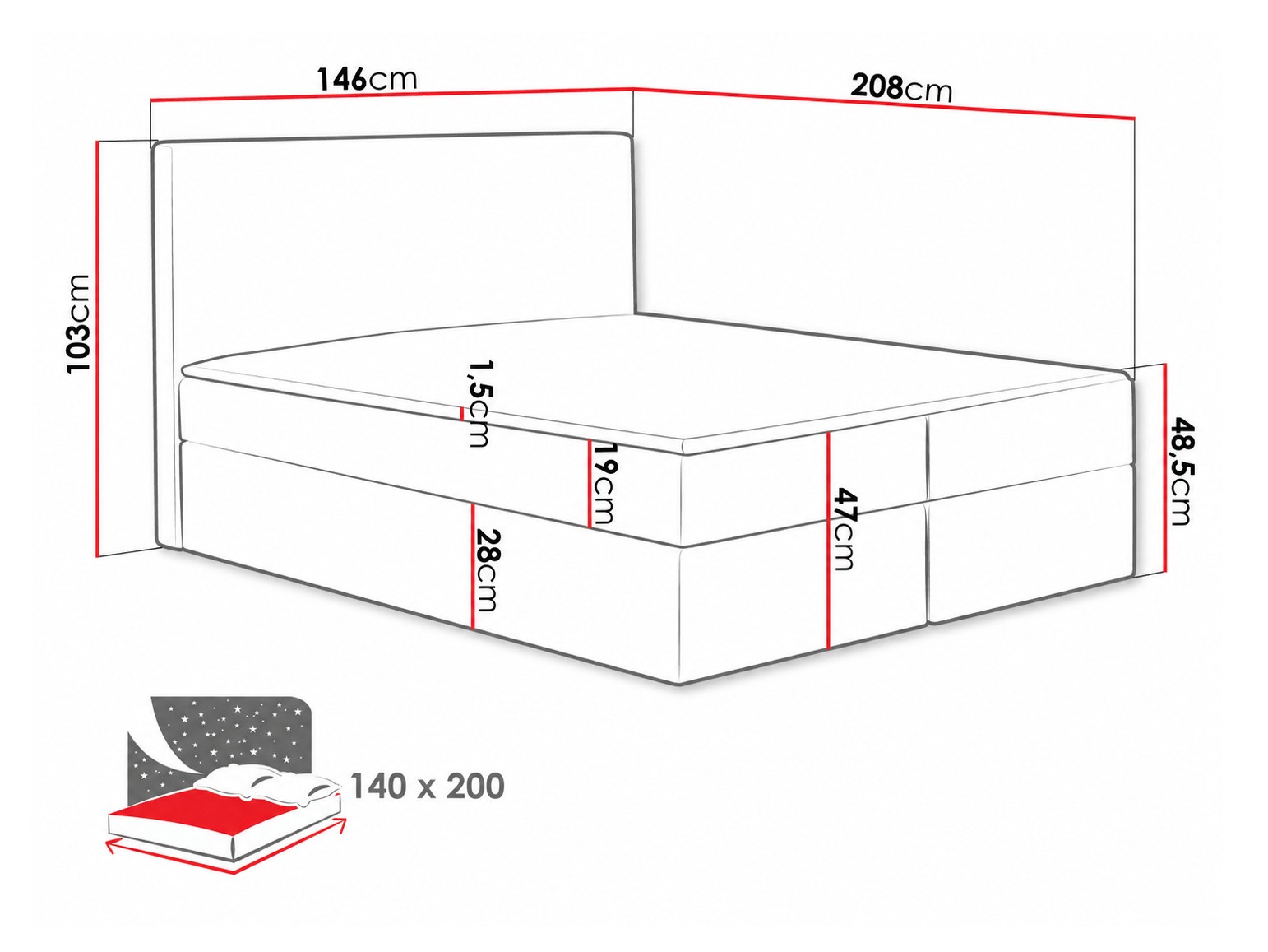 Letto continentale Nix (Velluto 3)