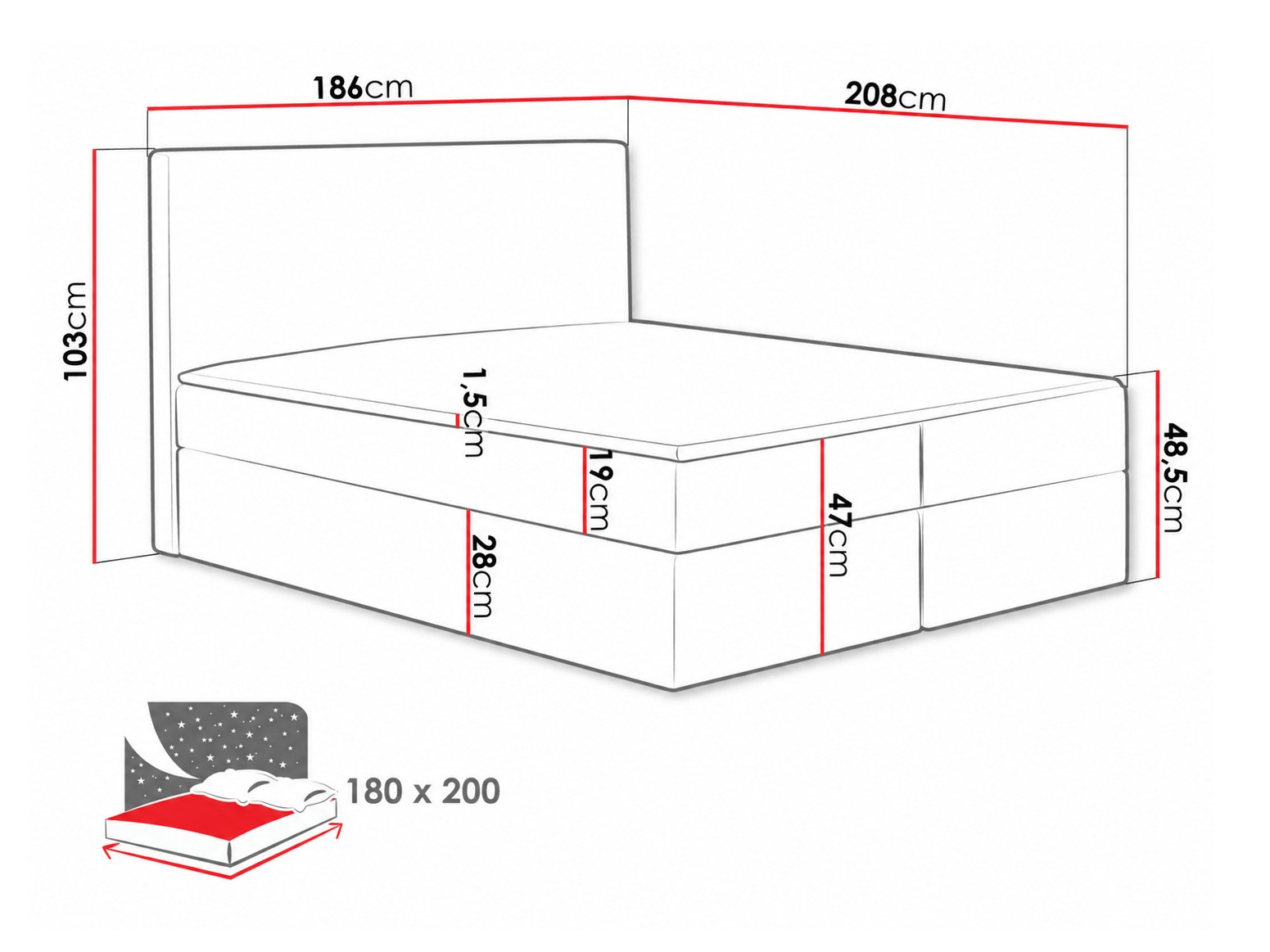 Letto continentale Nix (Velluto 3)