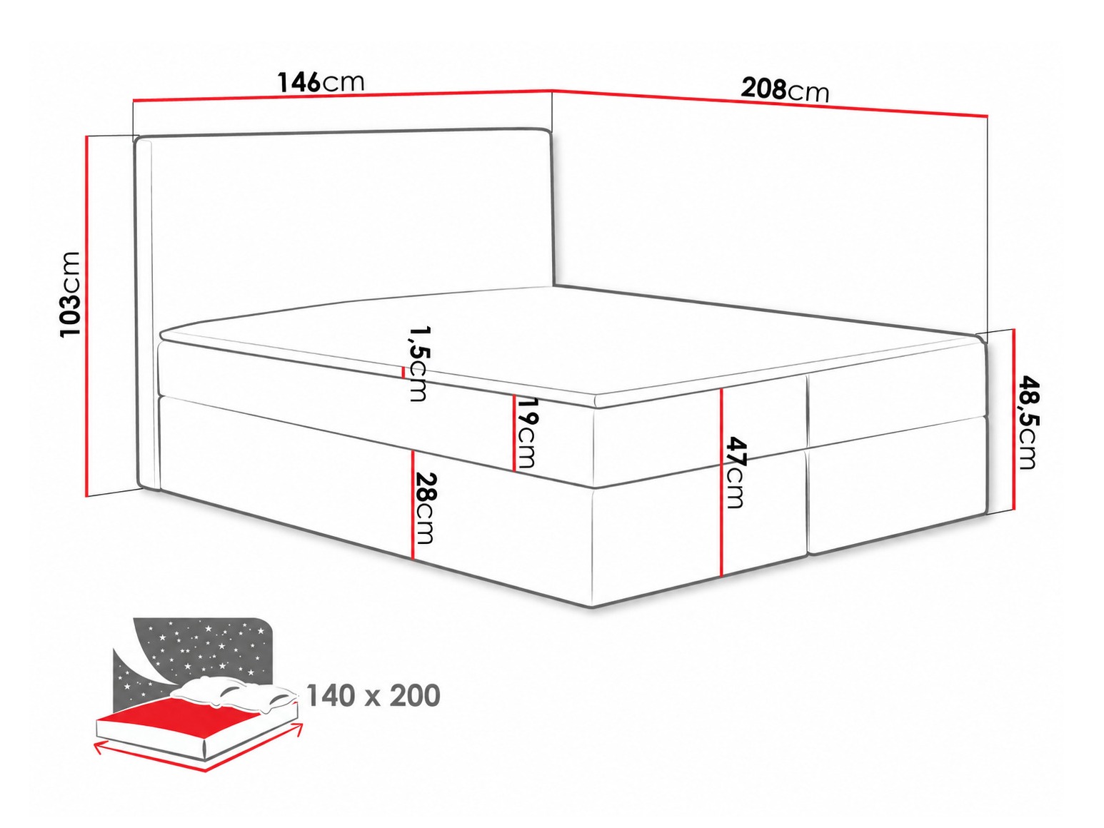 Letto continentale Nix (Velluto 7)