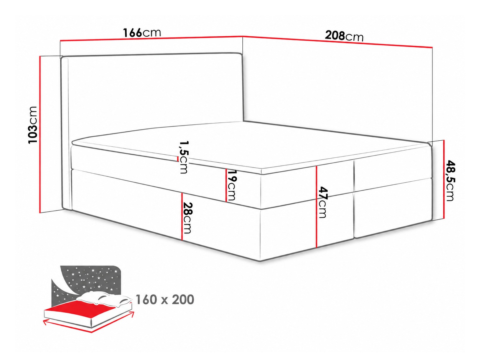 Letto continentale Nix (Velluto 7)