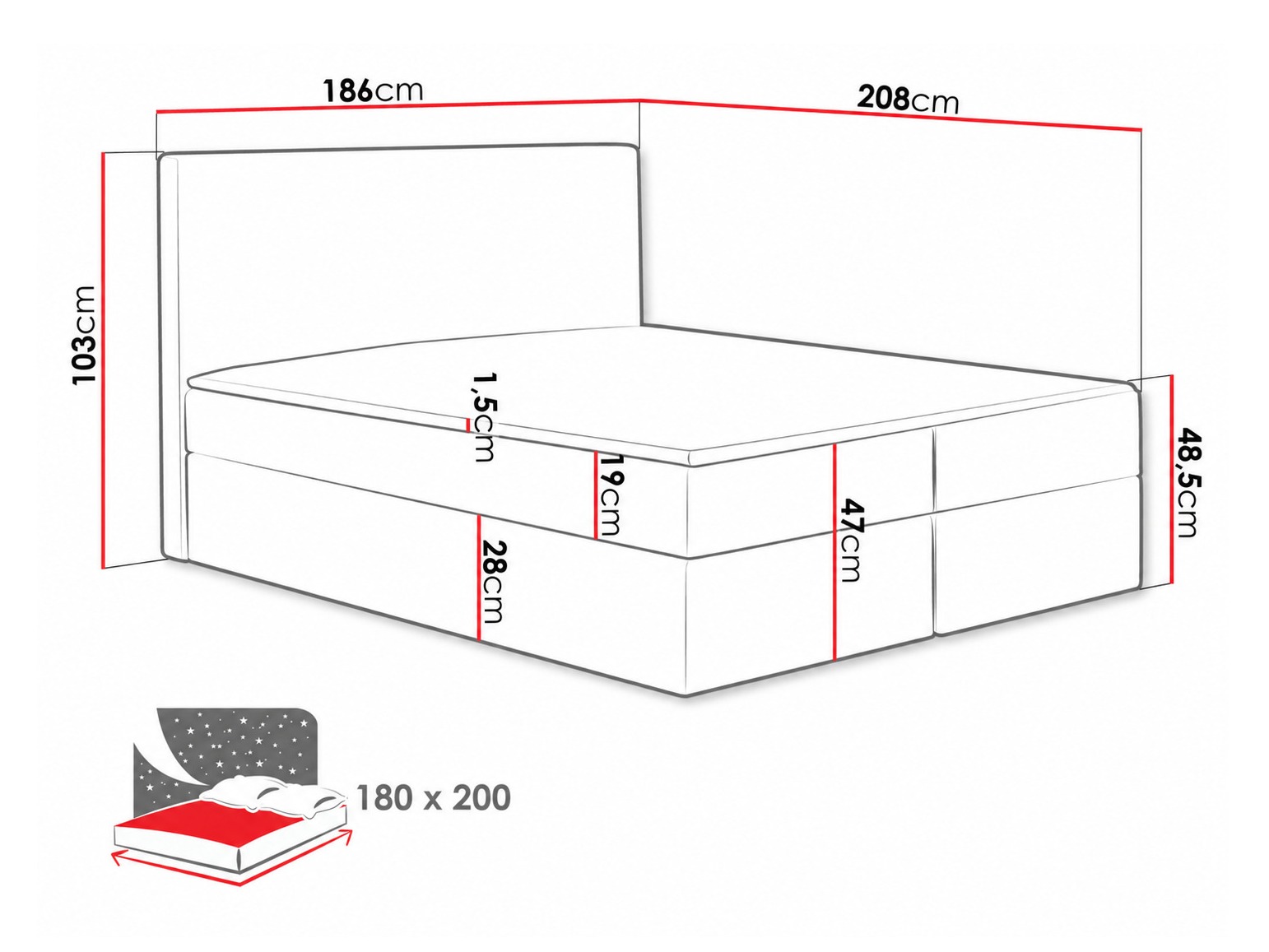 Letto continentale Nix (Velluto 7)