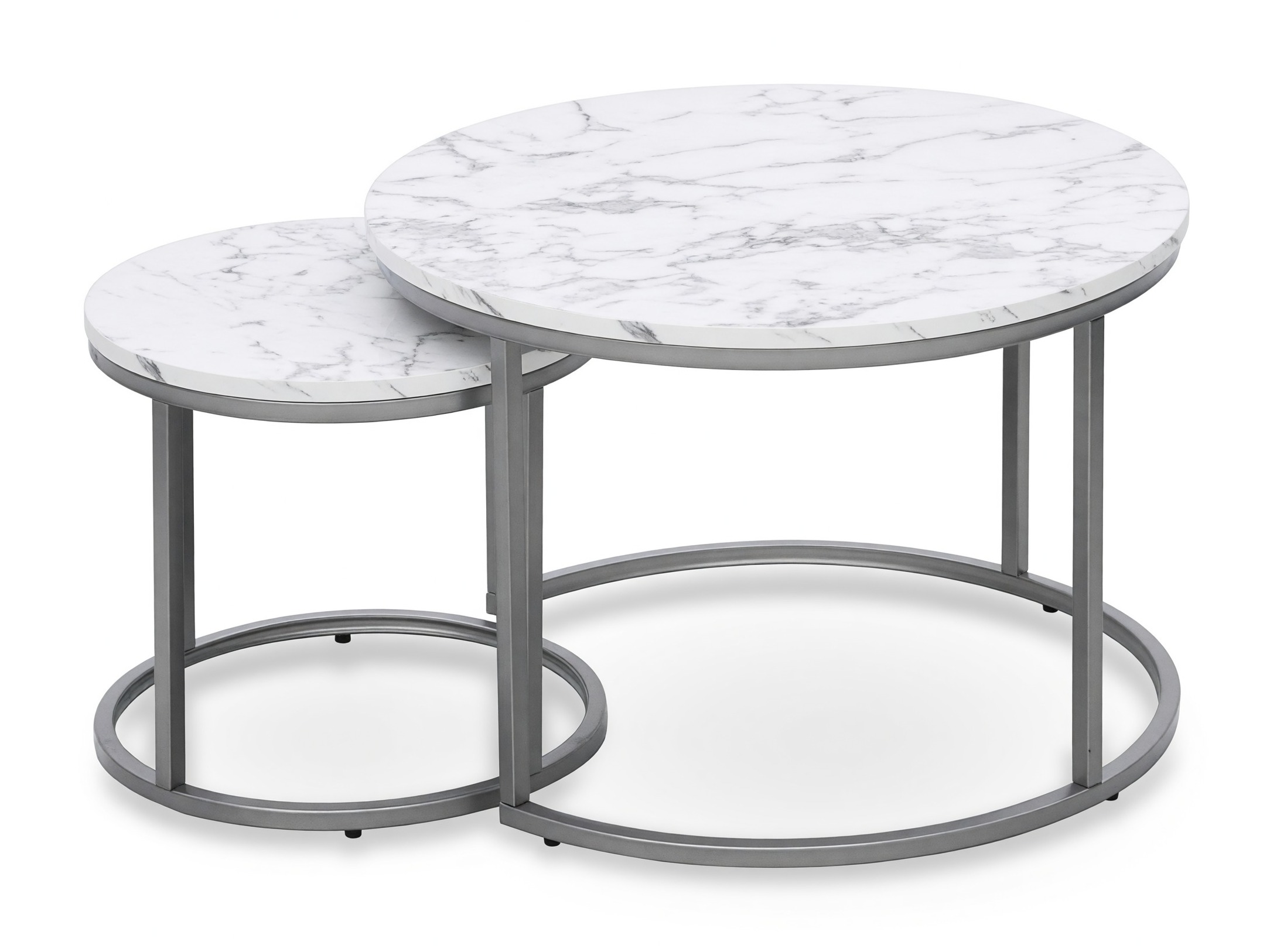 Set tavolino da caffè Houston 2213 (Marmo bianco + Argento)
