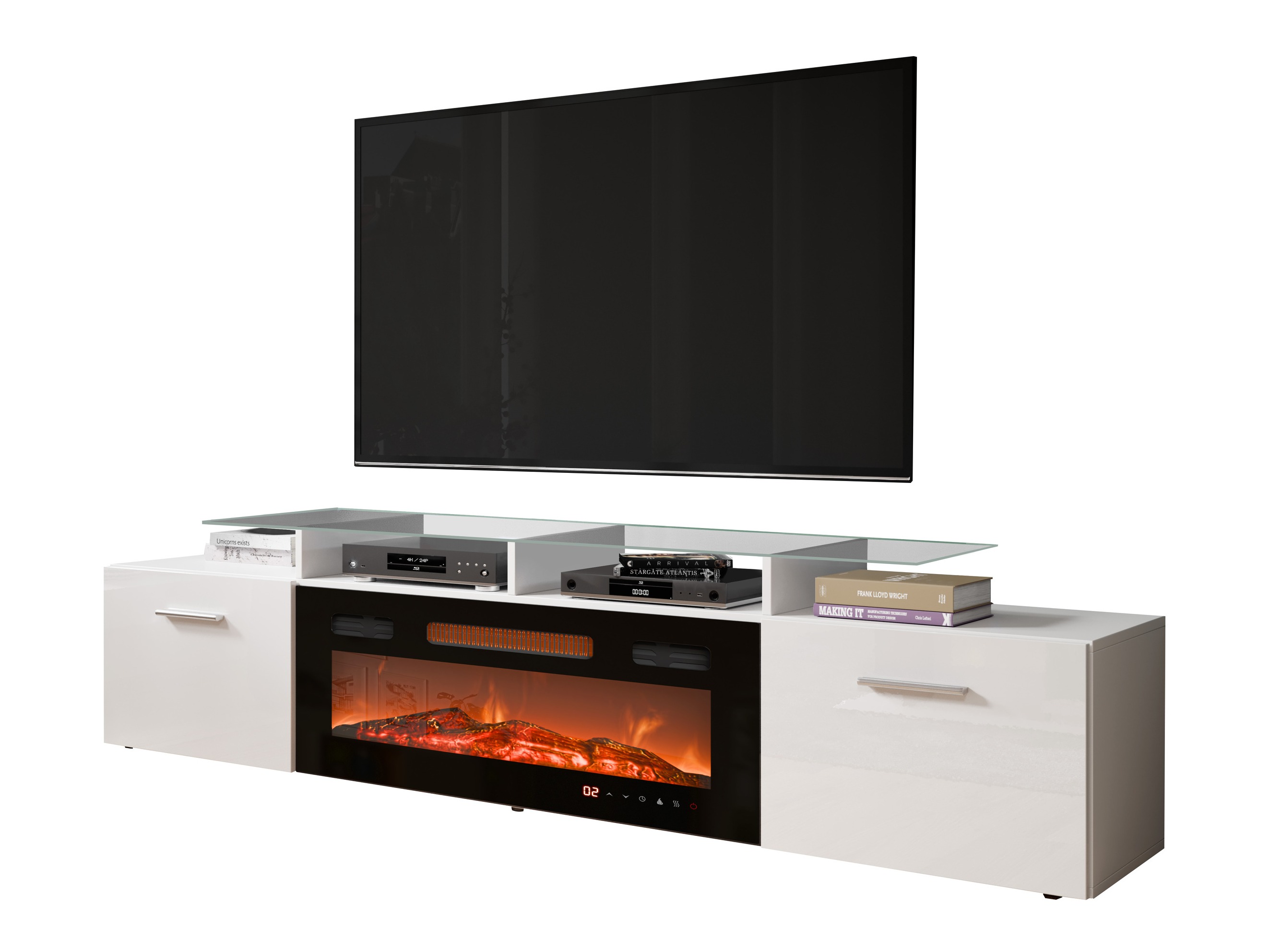Mobile porta TV Numerus (Bianco + Bianco lucido)
