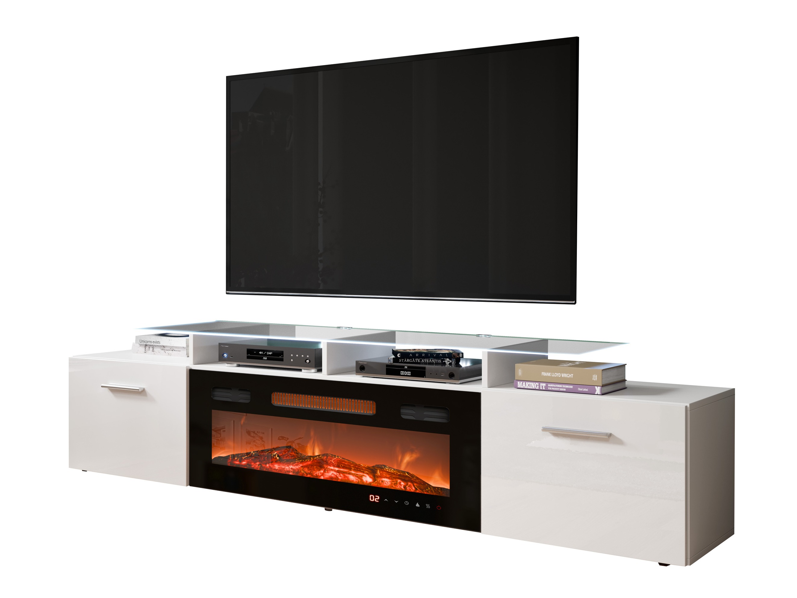 Mobile porta TV Numerus (Bianco + Bianco lucido)