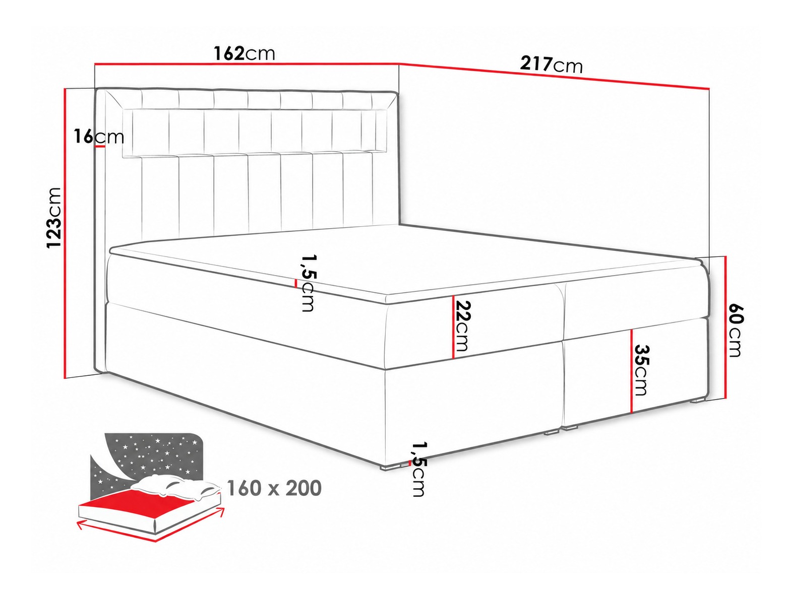 Letto continentale Pomum (Magic Velvet 2217)