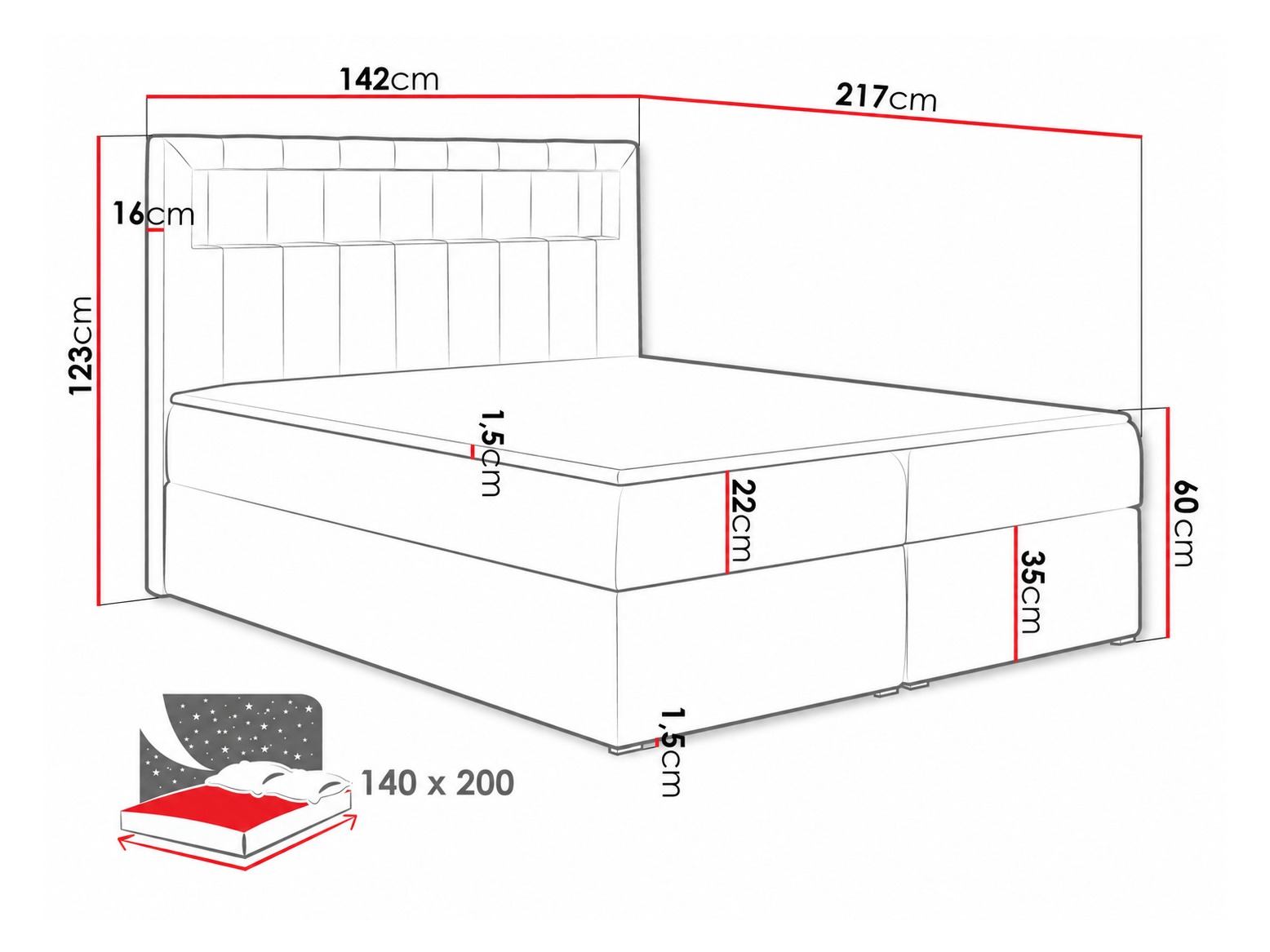 Letto continentale Pomum (Soft 017)
