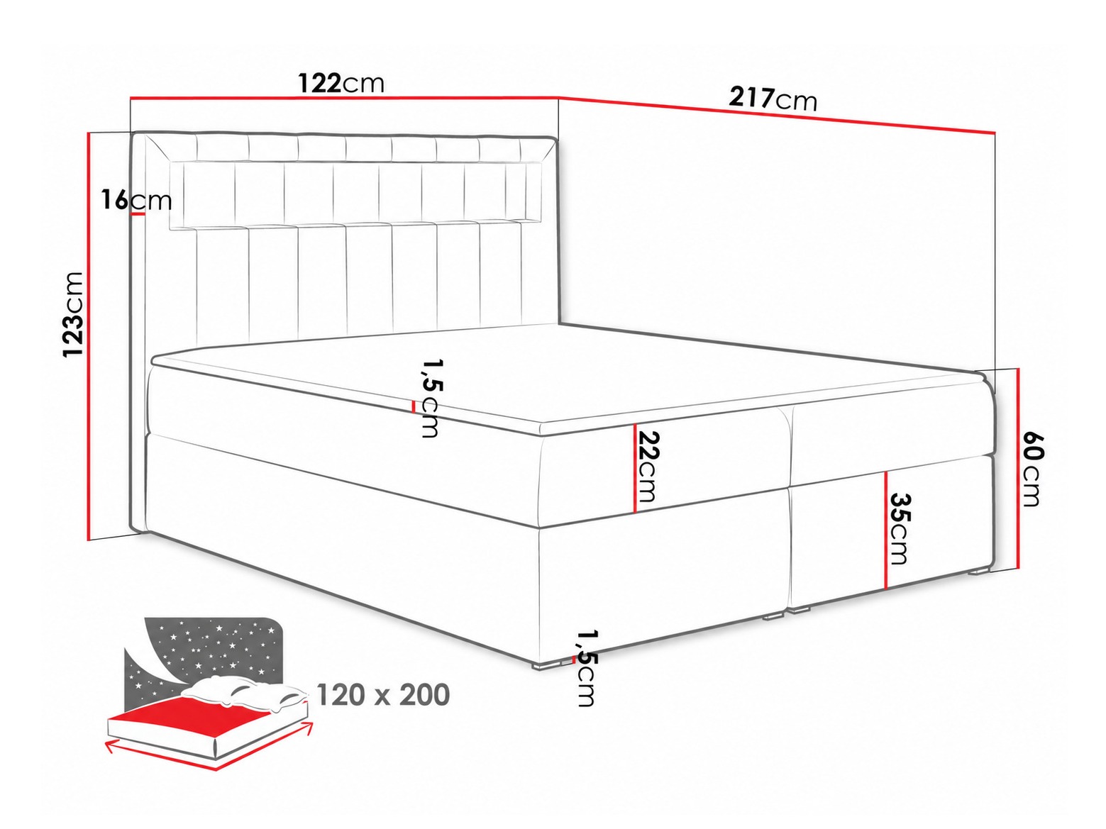 Letto continentale Pomum (Velutto 11)