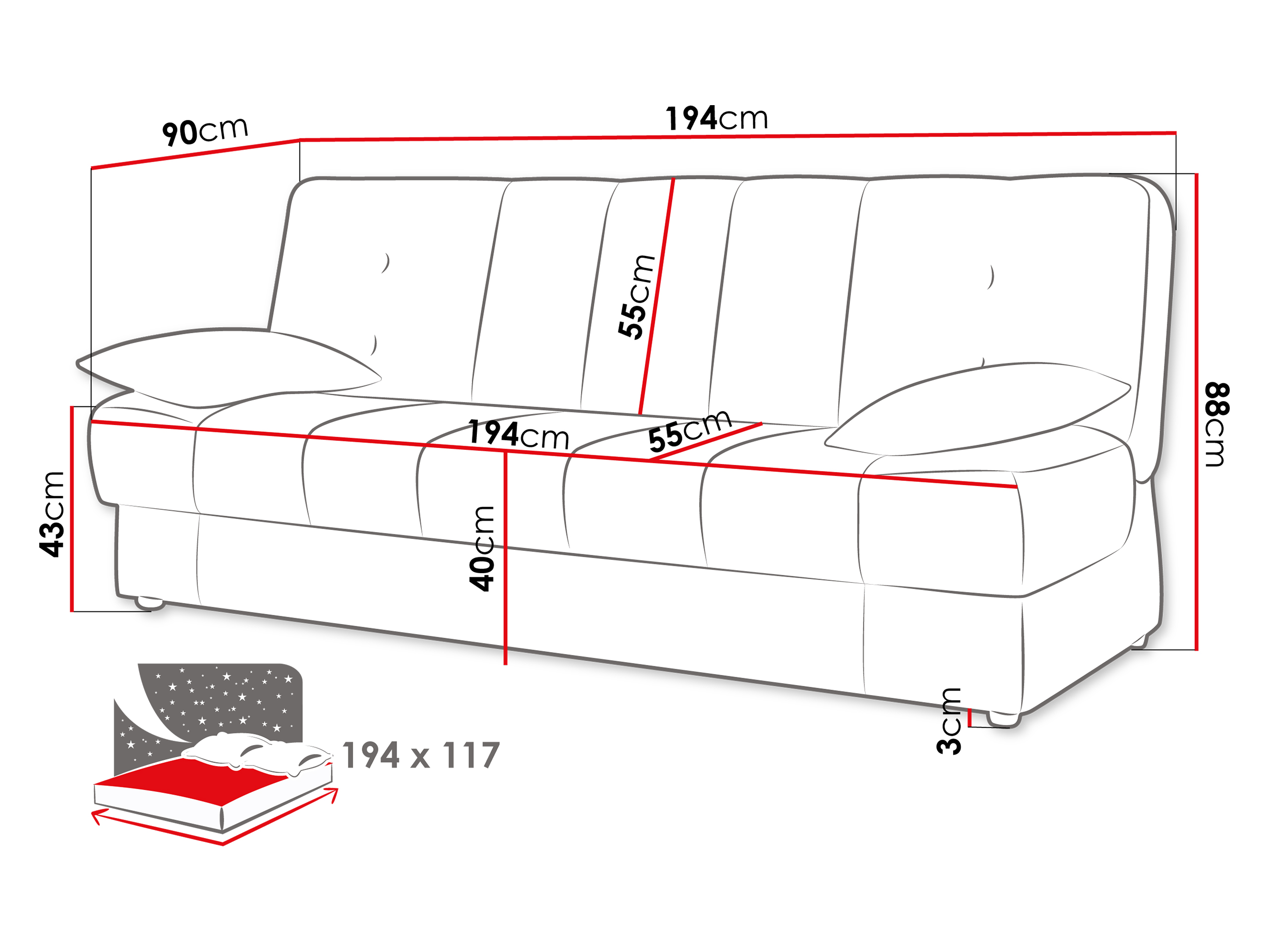 Divano letto Columbus 120 (Lumo 40)