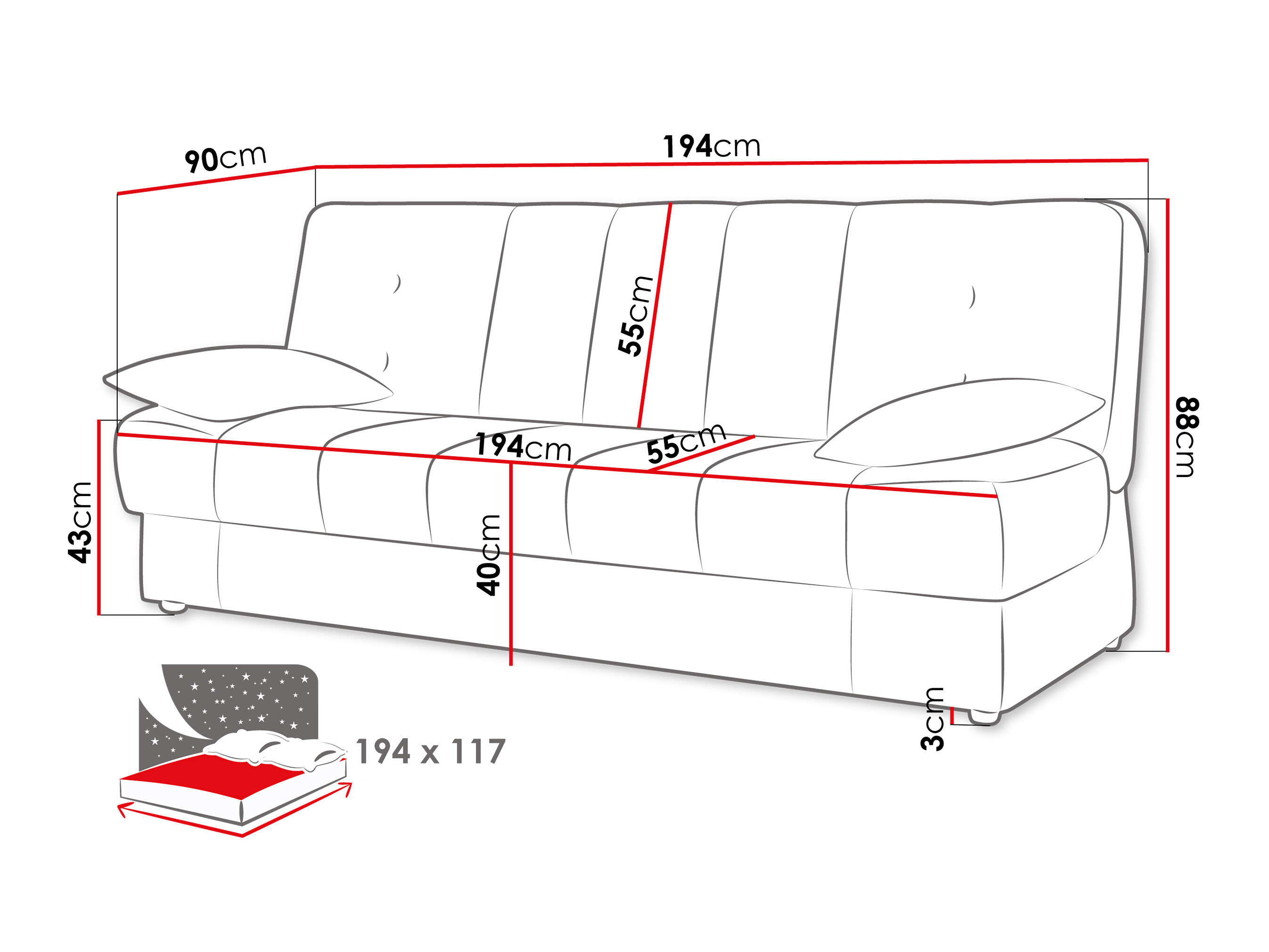 Divano letto Columbus 120 (Neve 90)