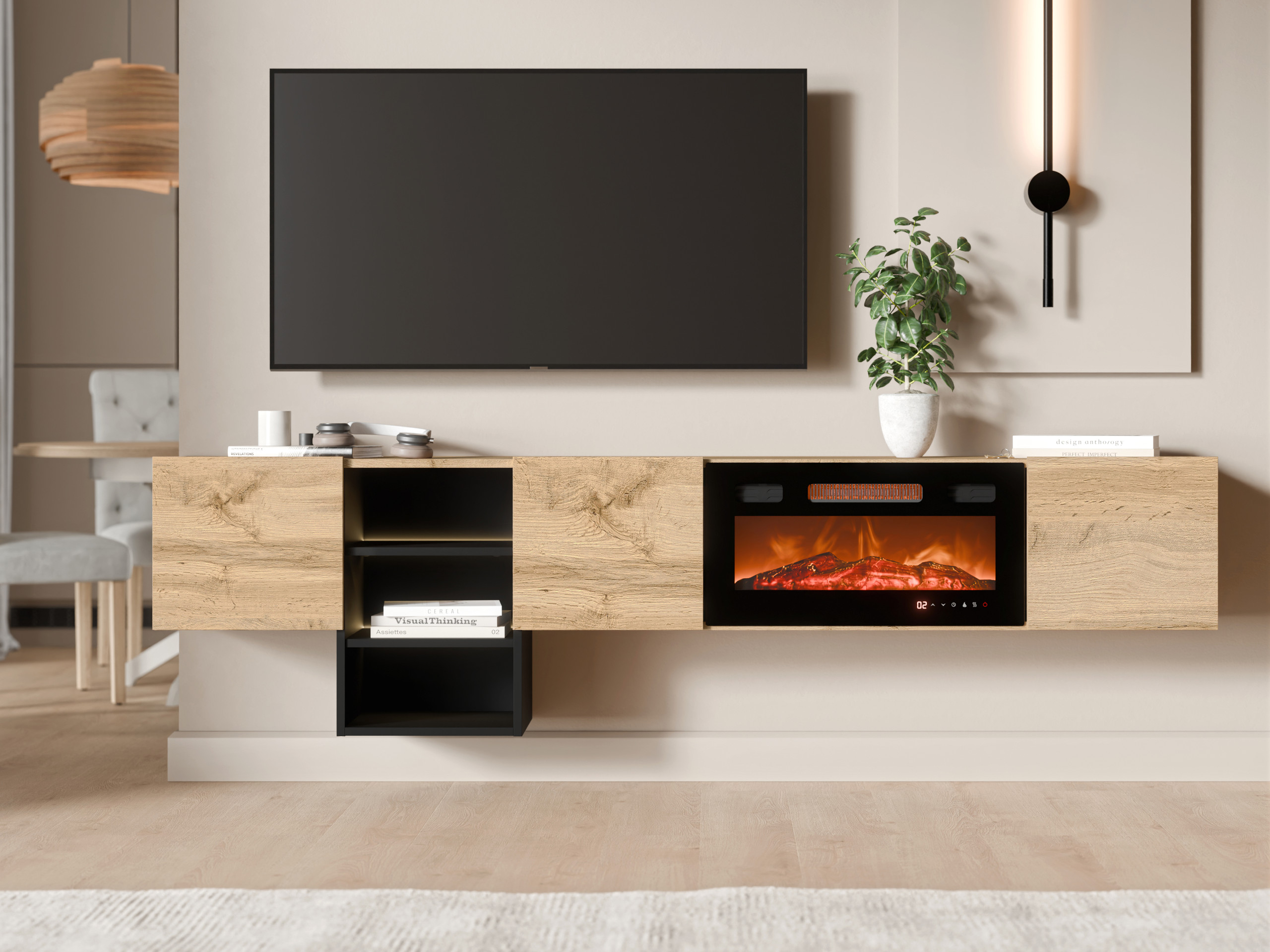 Mobile porta TV Charlotte 218 (Quercia di Wotan + Nero)