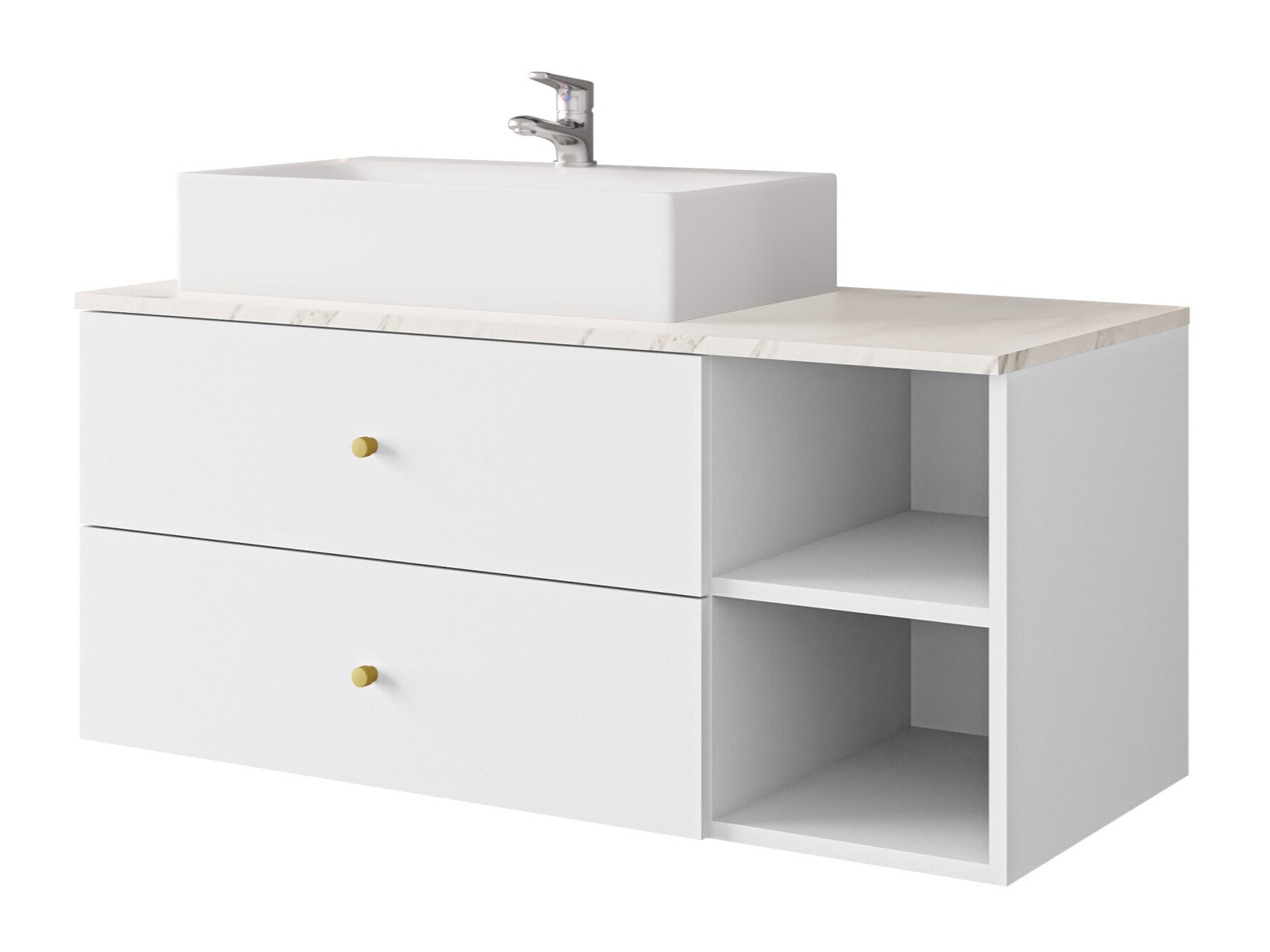 Comodino da bagno per lavandino Salus (Bianco + Marmo bianco)