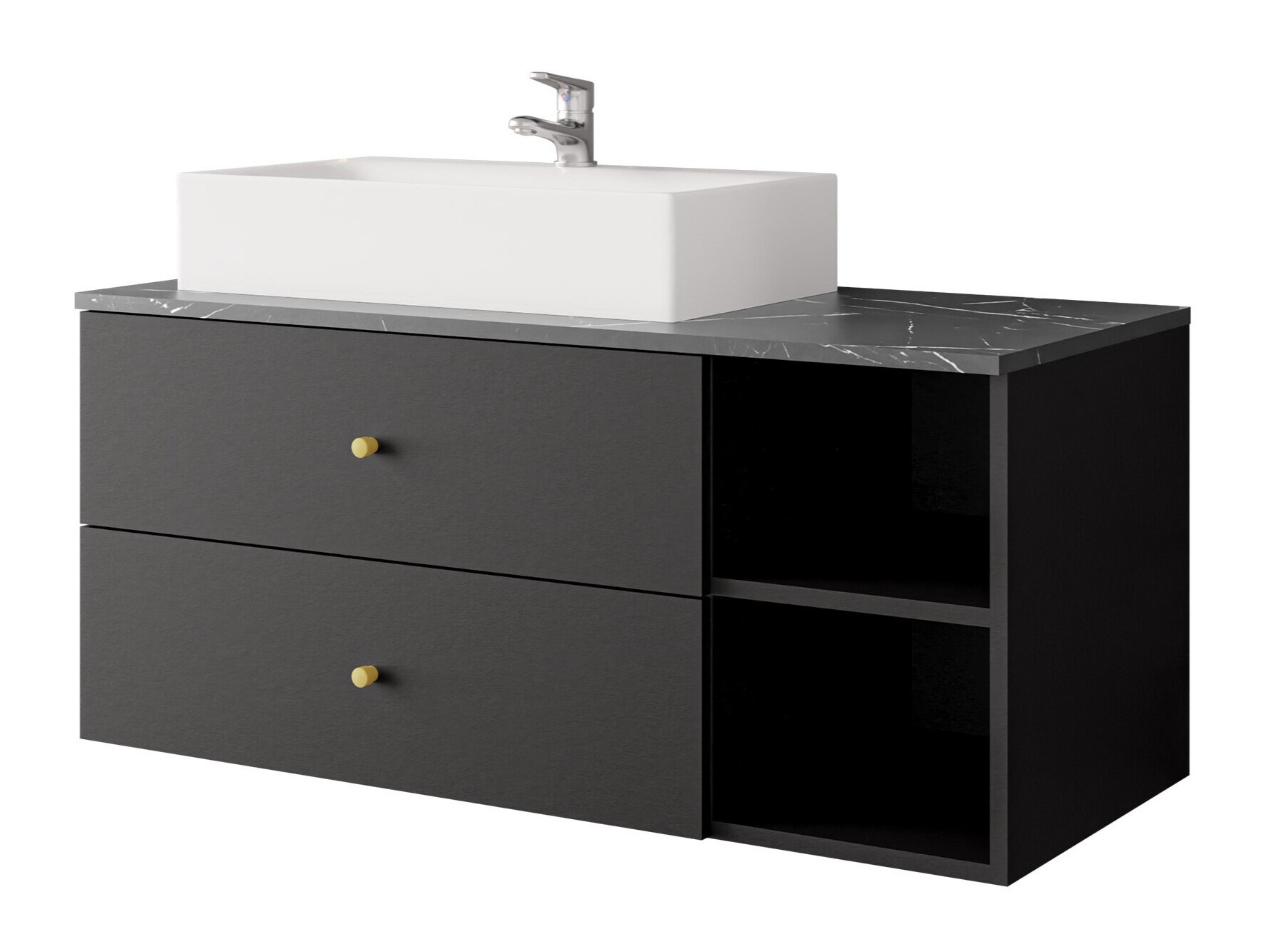 Comodino da bagno per lavandino Salus (Nero + Marmo nero)