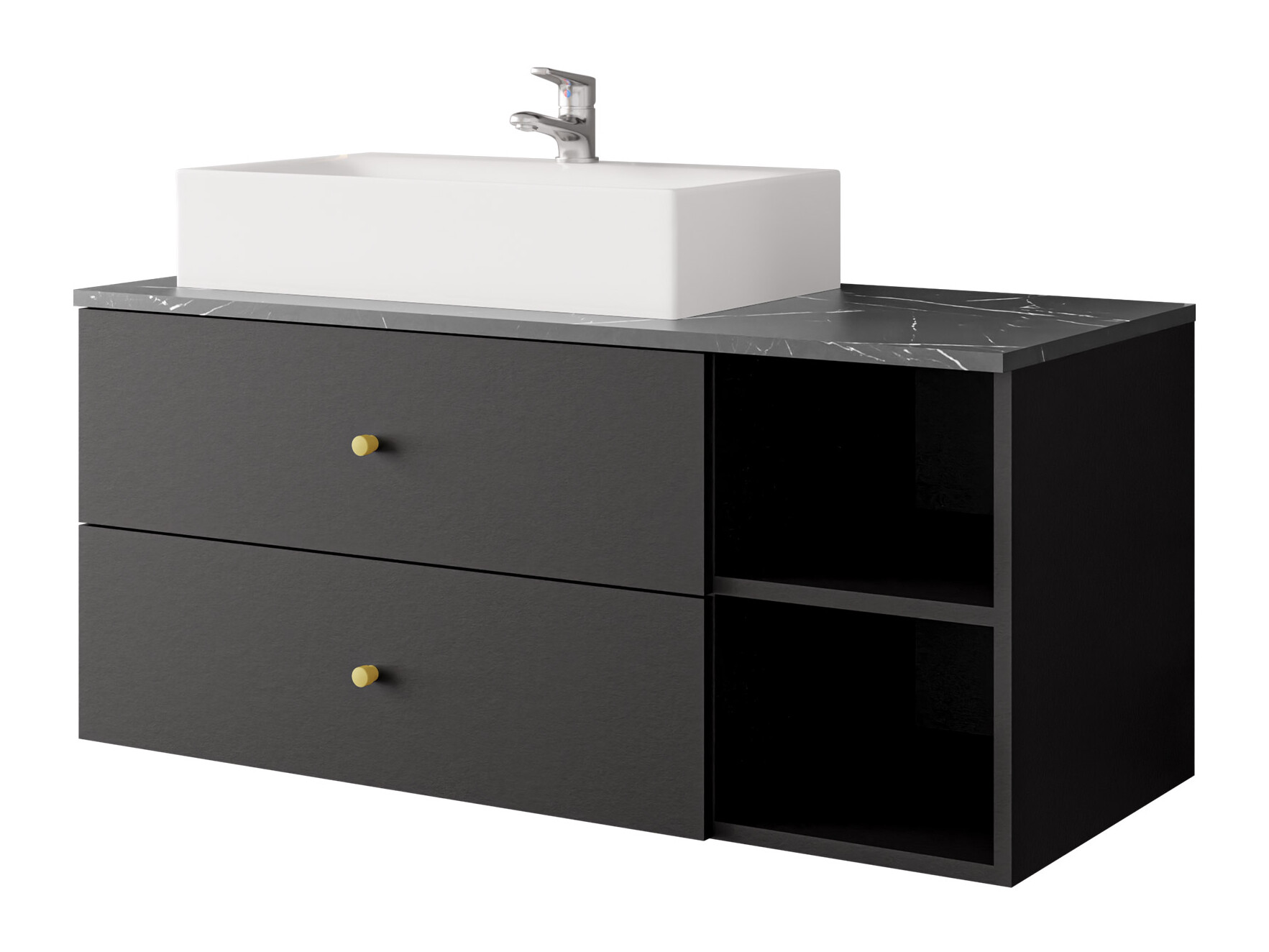 Comodino da bagno per lavandino Salus (Nero + Marmo nero)