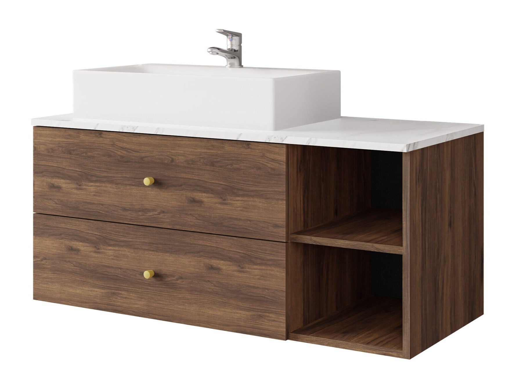 Comodino da bagno per lavandino Salus (Noce + Marmo bianco)
