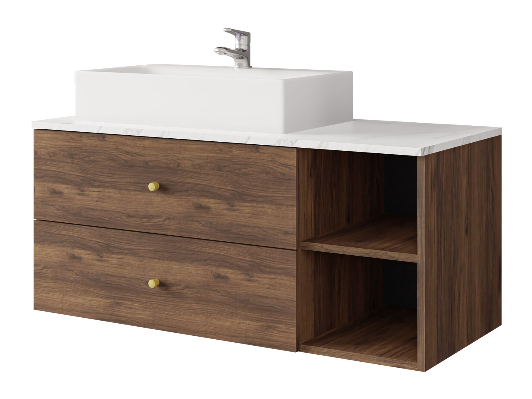Comodino da bagno per lavandino Salus (Noce + Marmo bianco)