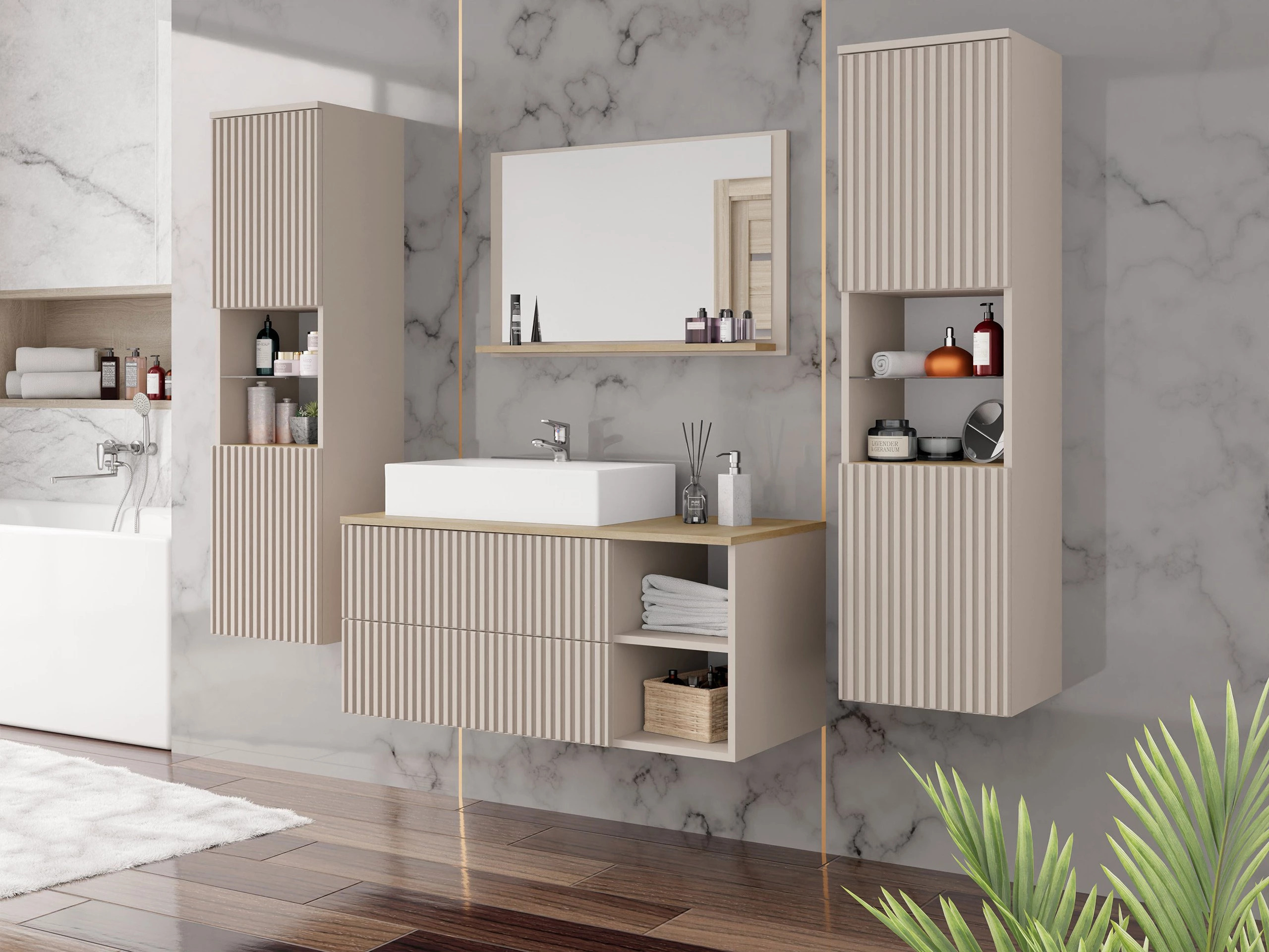Comodino da bagno per lavandino Nauta (Cachemire + Rovere cremona)
