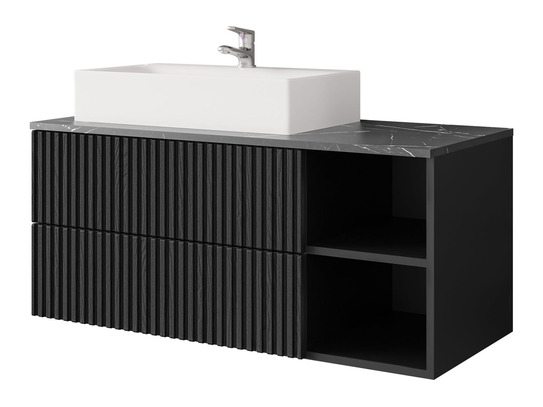 Comodino da bagno per lavandino Nauta (Nero + Marmo nero)