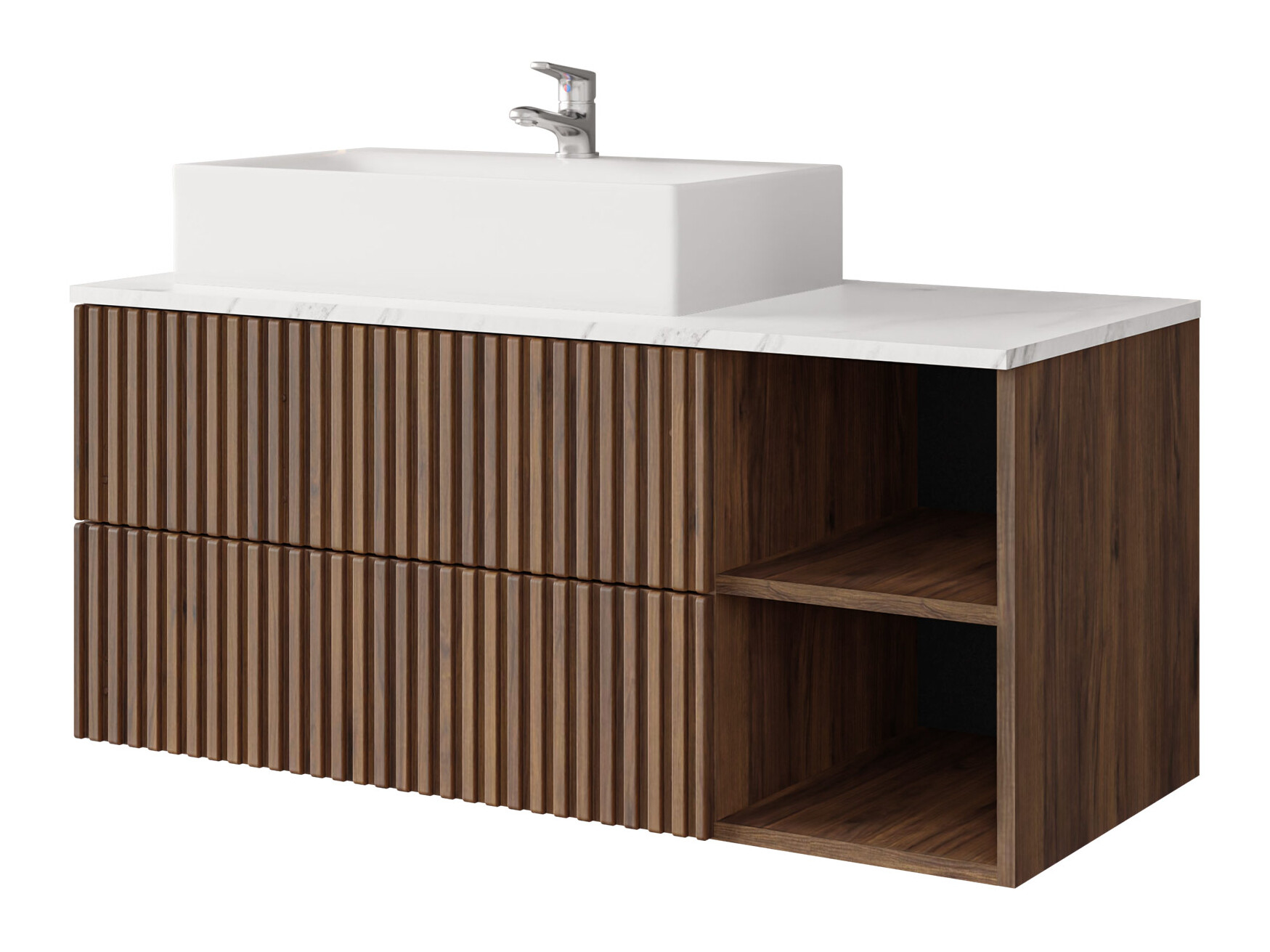 Comodino da bagno per lavandino Nauta (Noce + Marmo bianco)