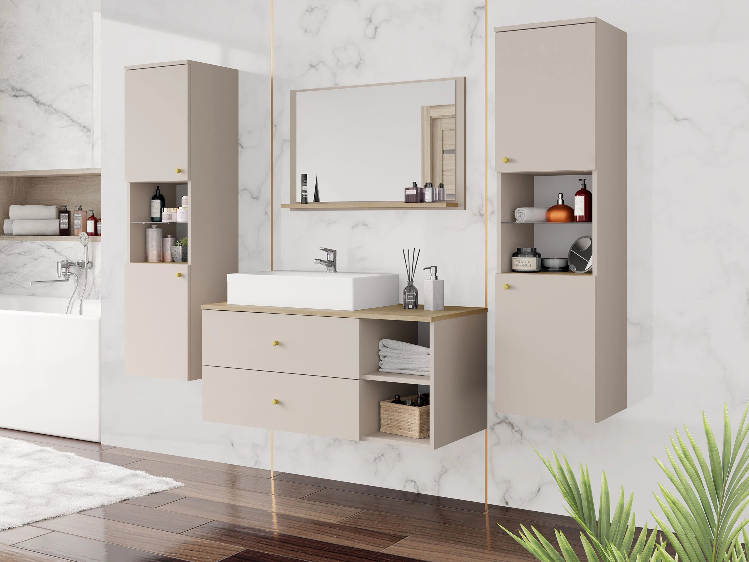 Comodino da bagno per lavandino Salus (Cachemire + Rovere cremona)