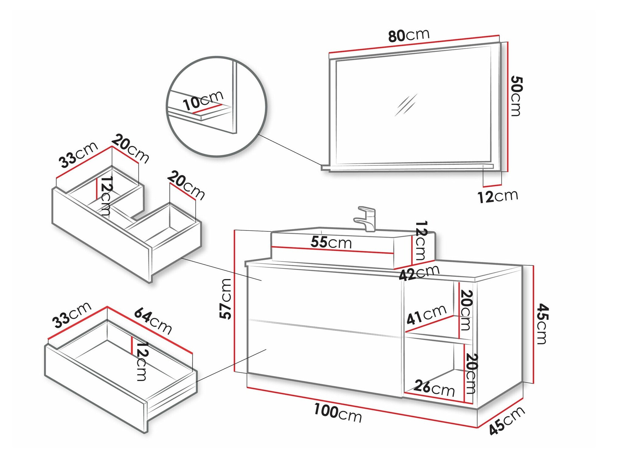 Set bagno Nauta (Bianco + Marmo bianco)