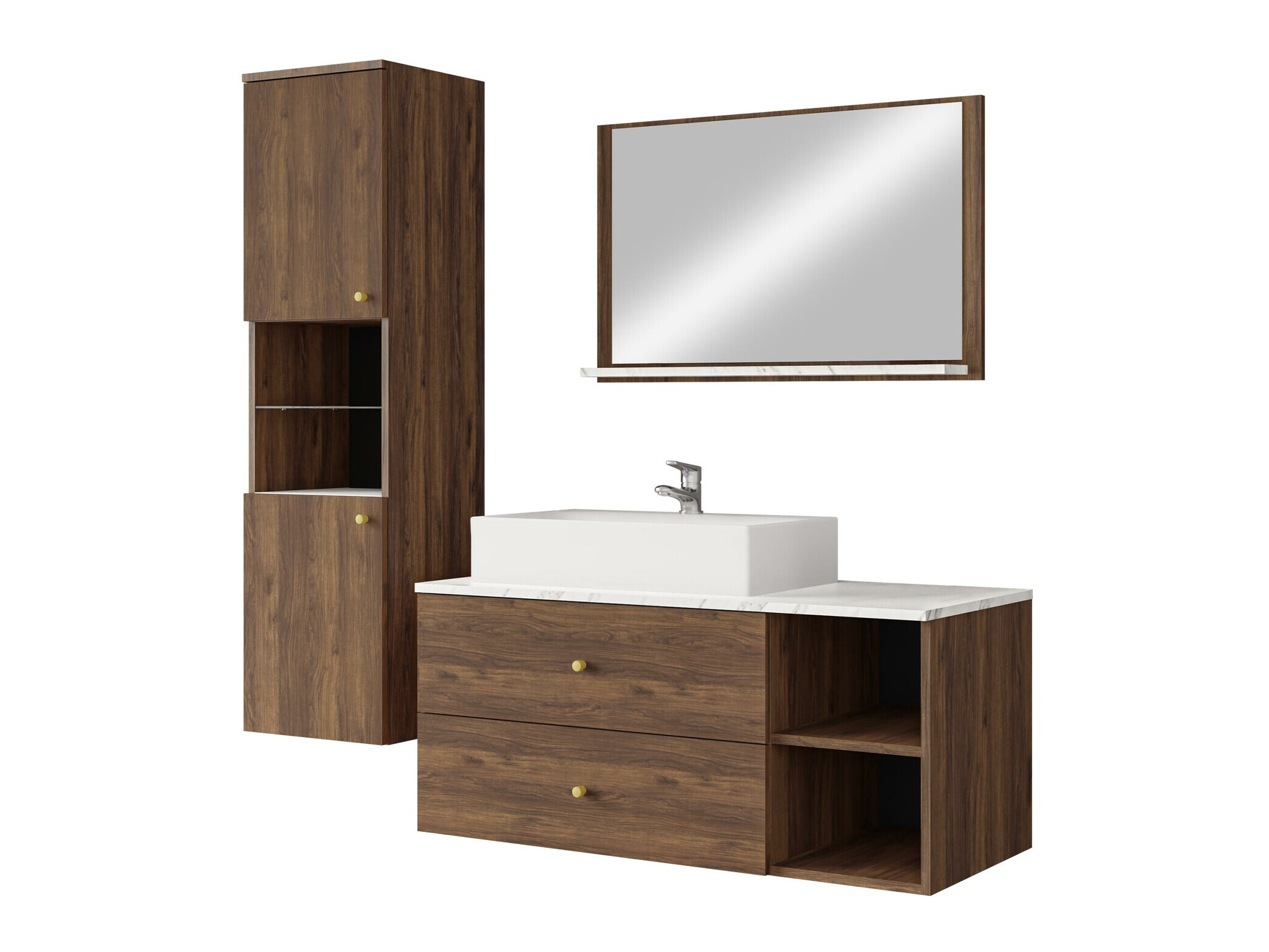 Set bagno Salus II (Noce + Marmo bianco)