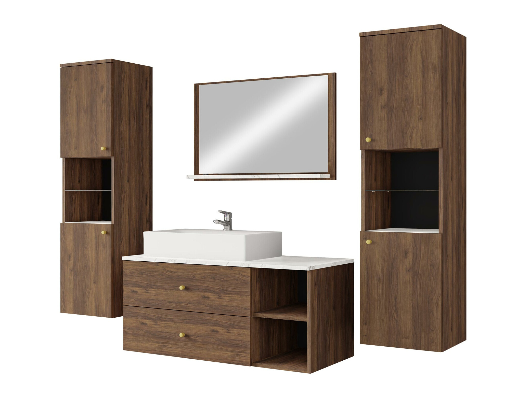 Set bagno Salus III (Noce + Marmo bianco)
