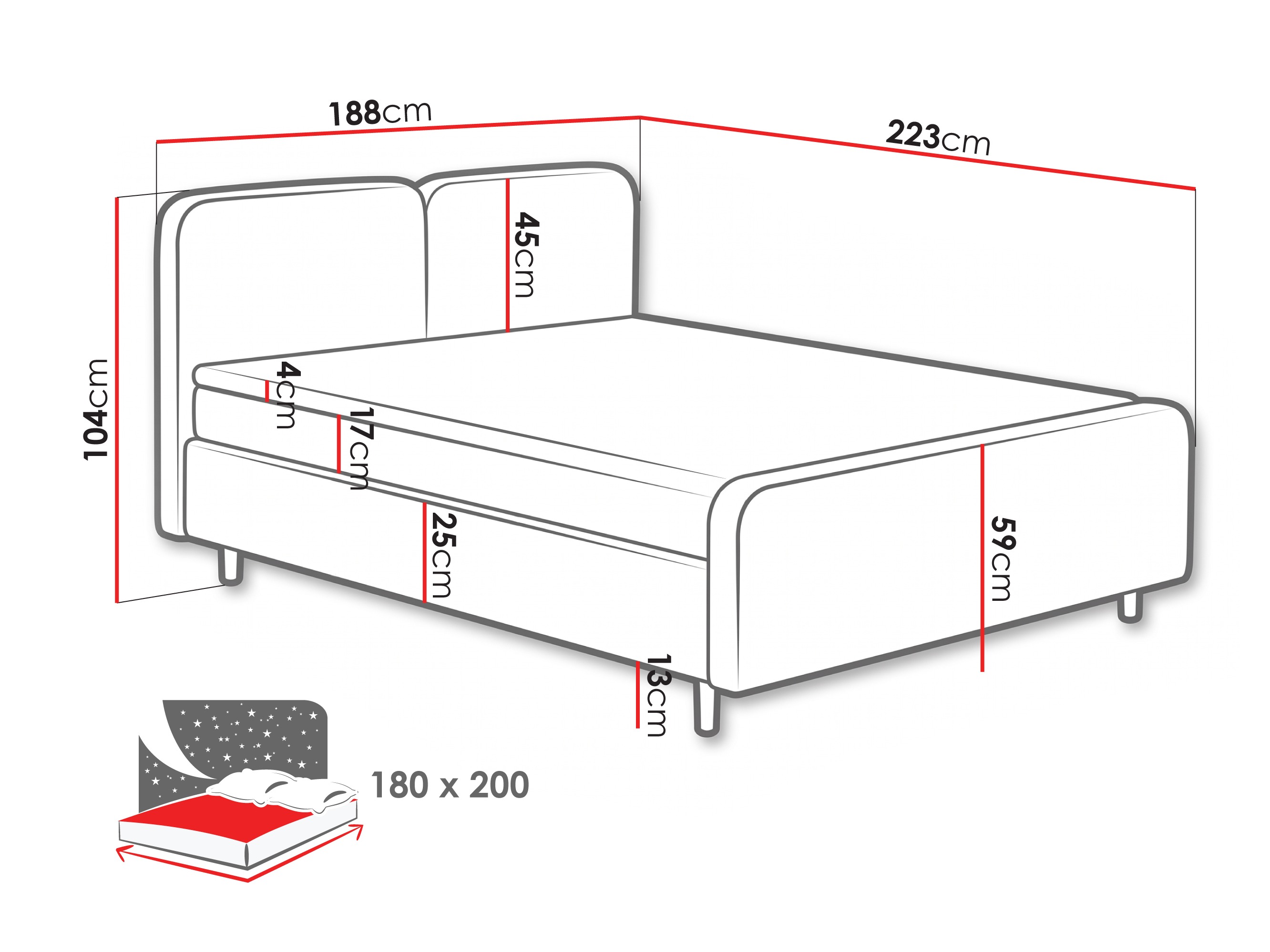 Letto continentale Margate 130 (Tilia 03)