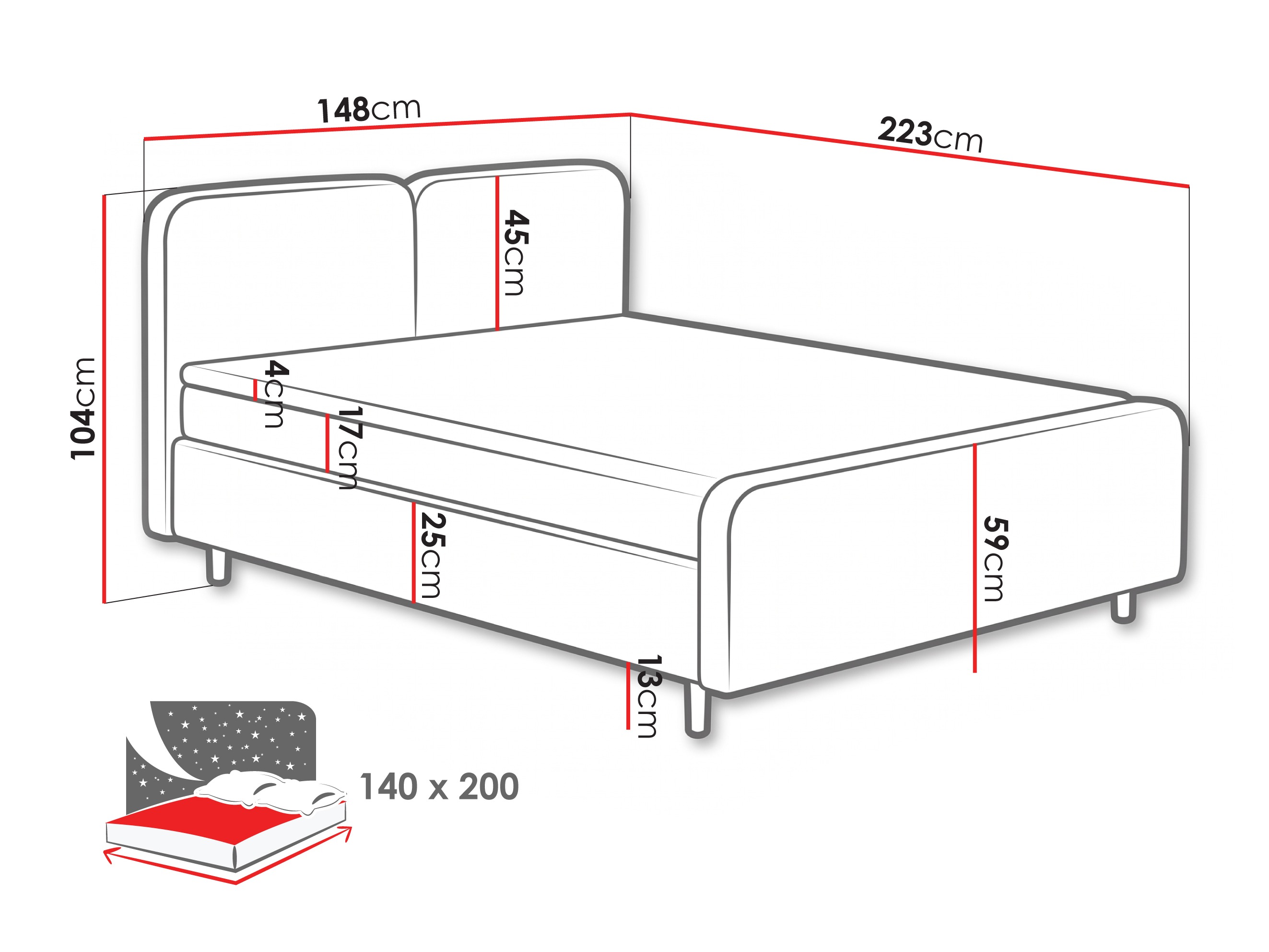 Letto continentale Margate 130 (Tilia 17)
