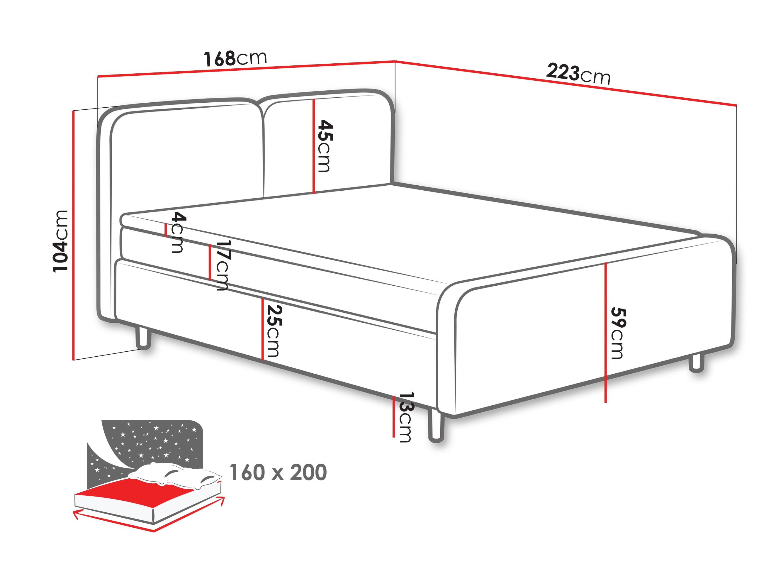 Letto continentale Margate 130 (Tilia 17)