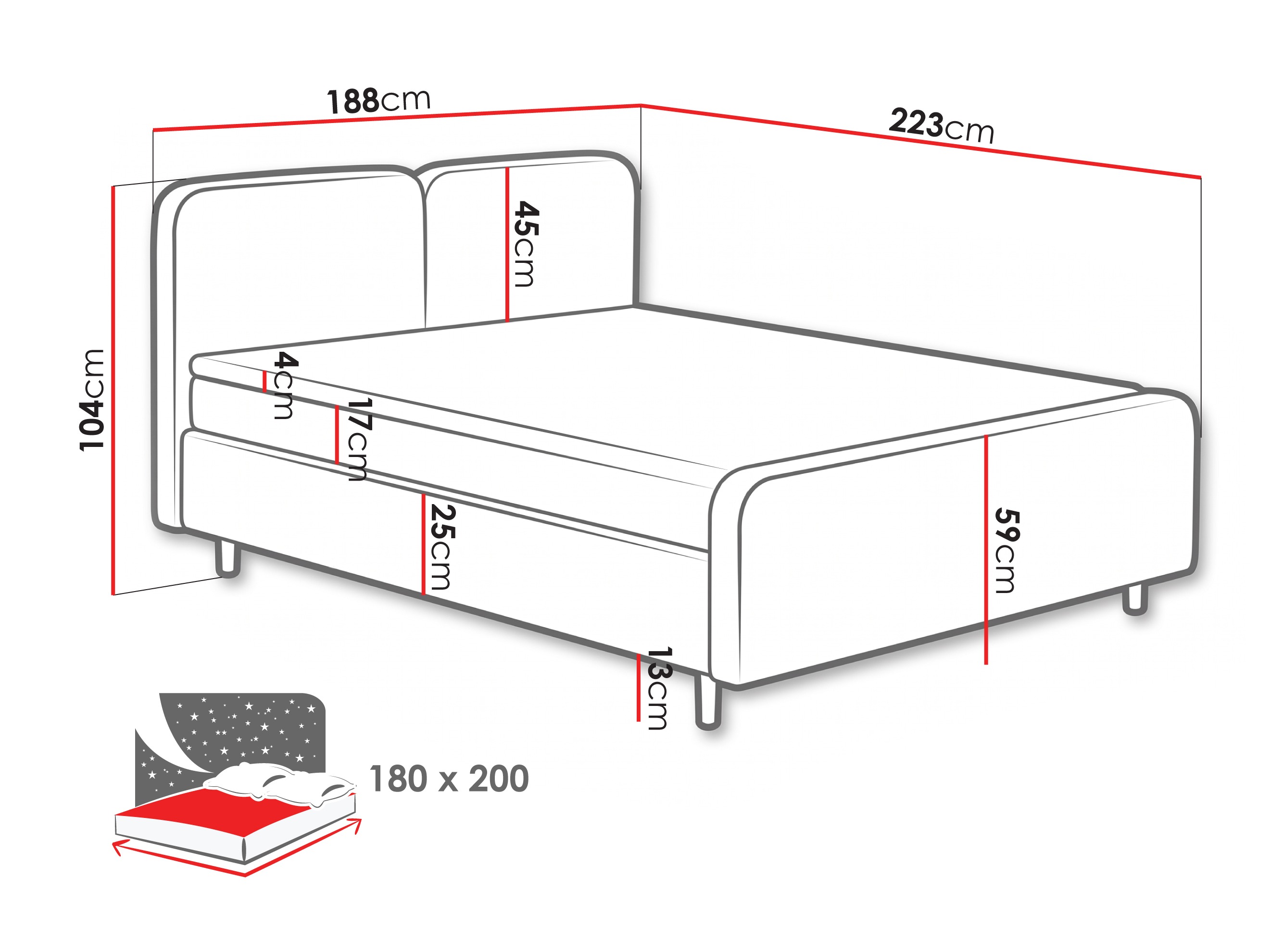 Letto continentale Margate 130 (Tilia 17)