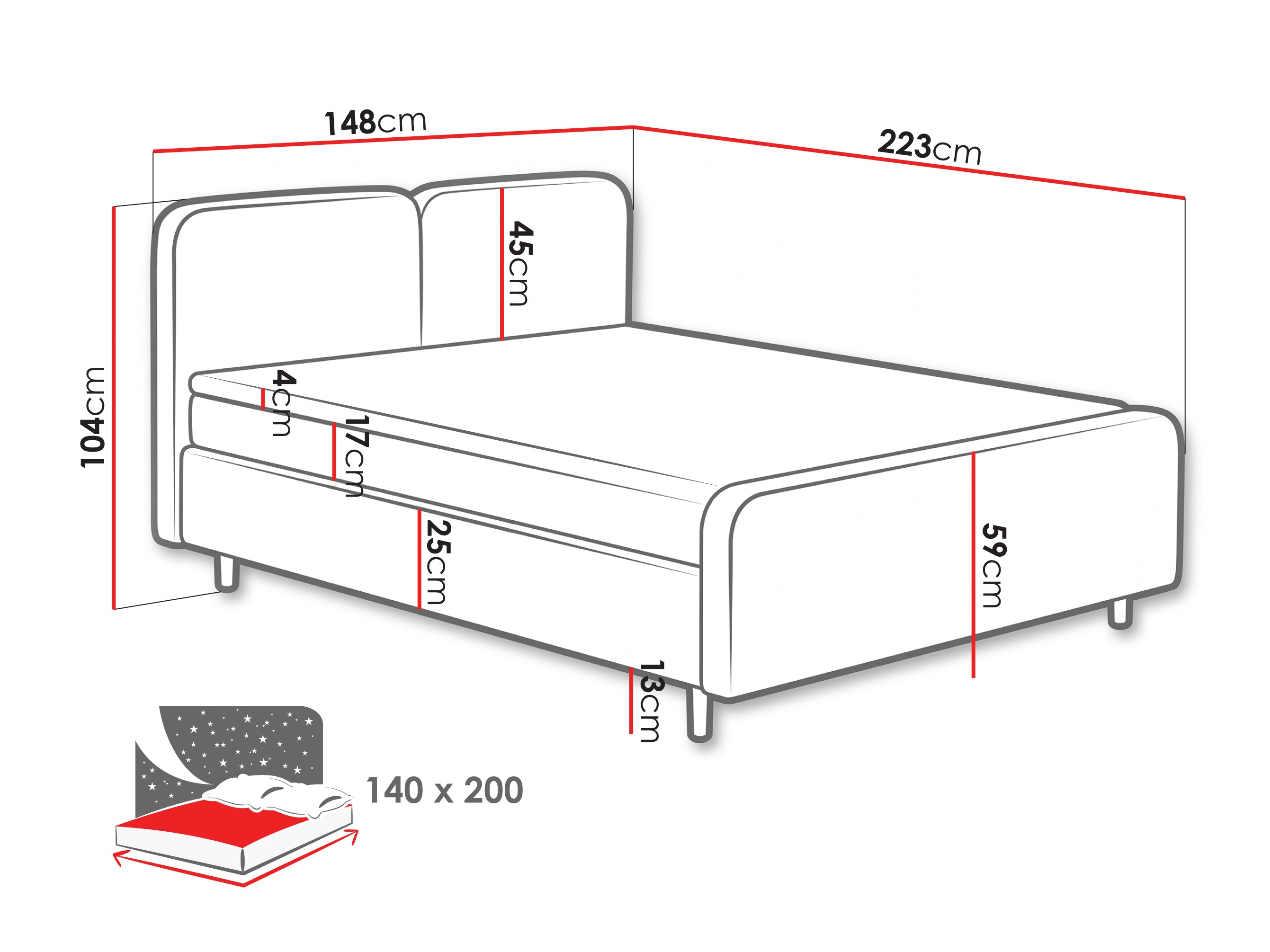 Letto continentale Margate 130 (Tilia 37)
