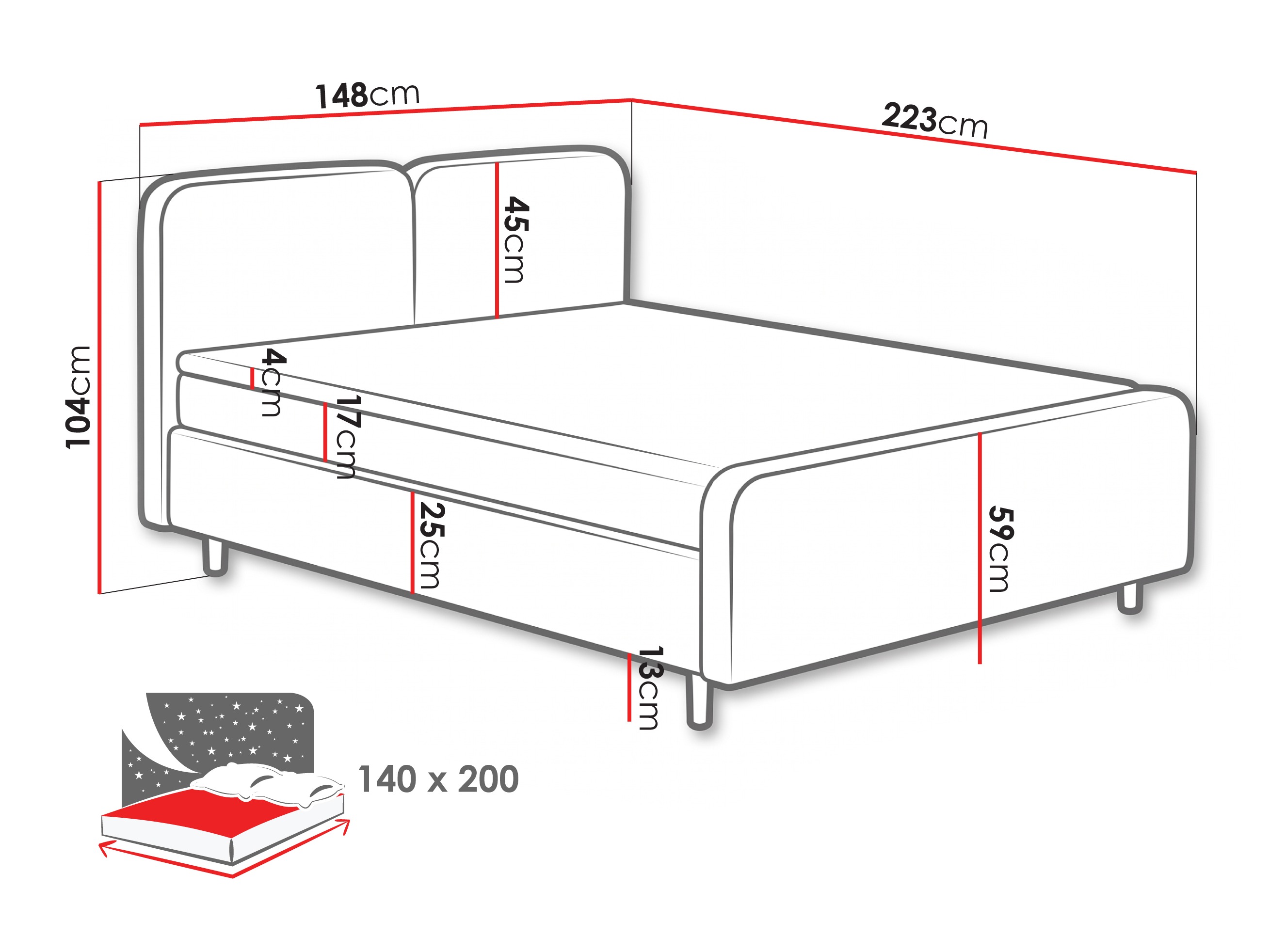 Letto continentale Margate 130 (Tilia 86)