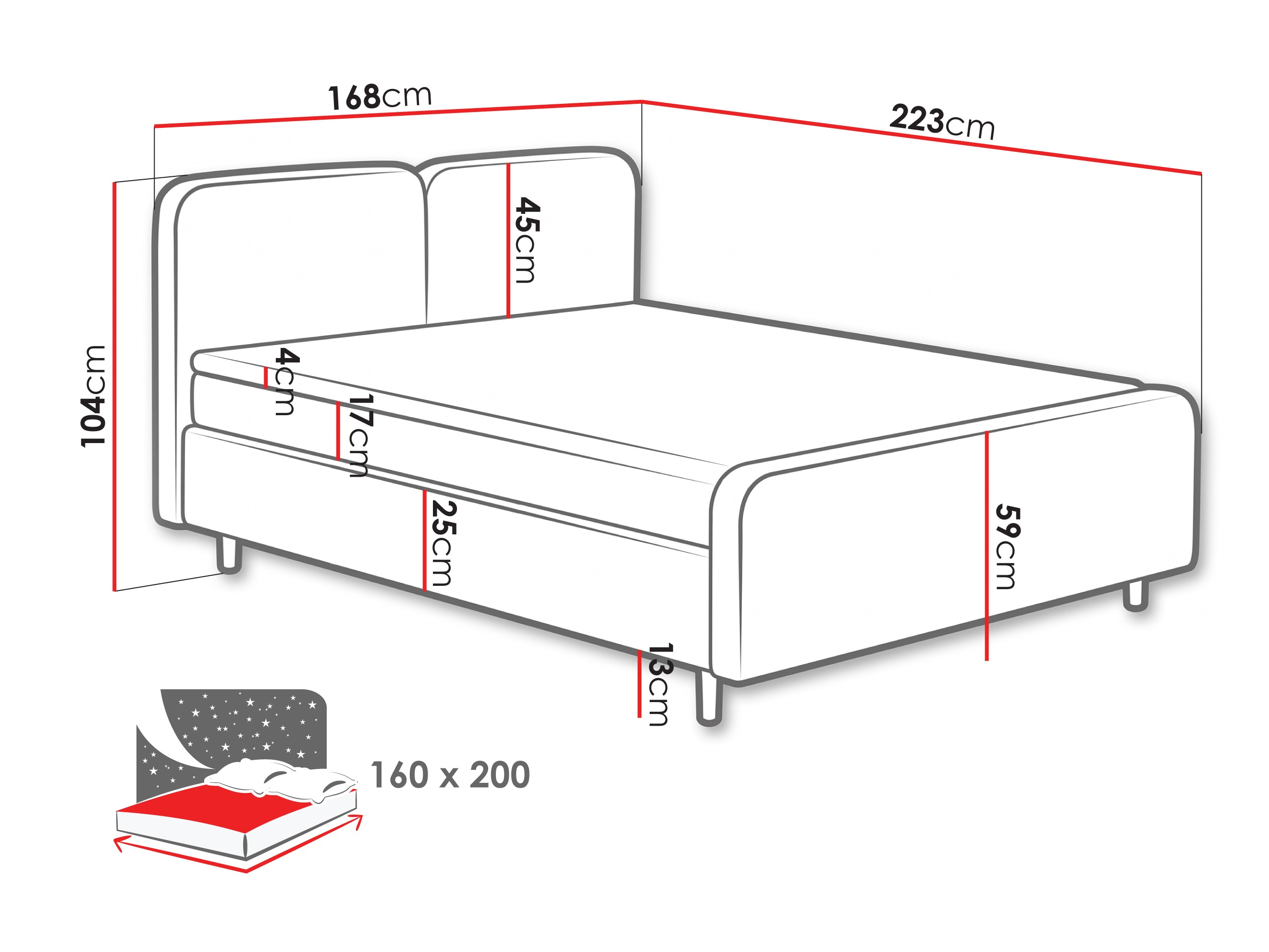 Letto continentale Margate 130 (Tilia 86)
