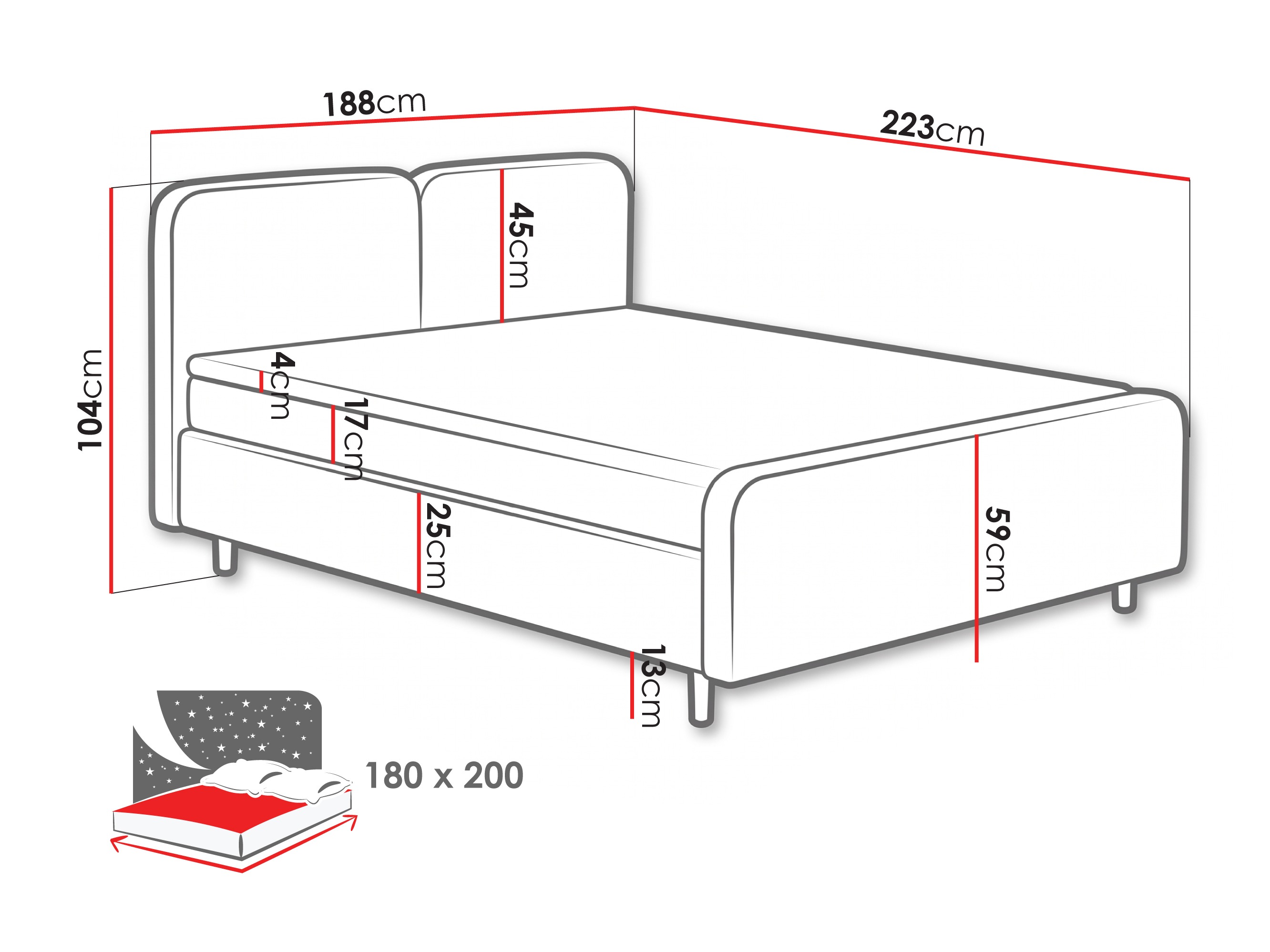 Letto continentale Margate 130 (Tilia 86)