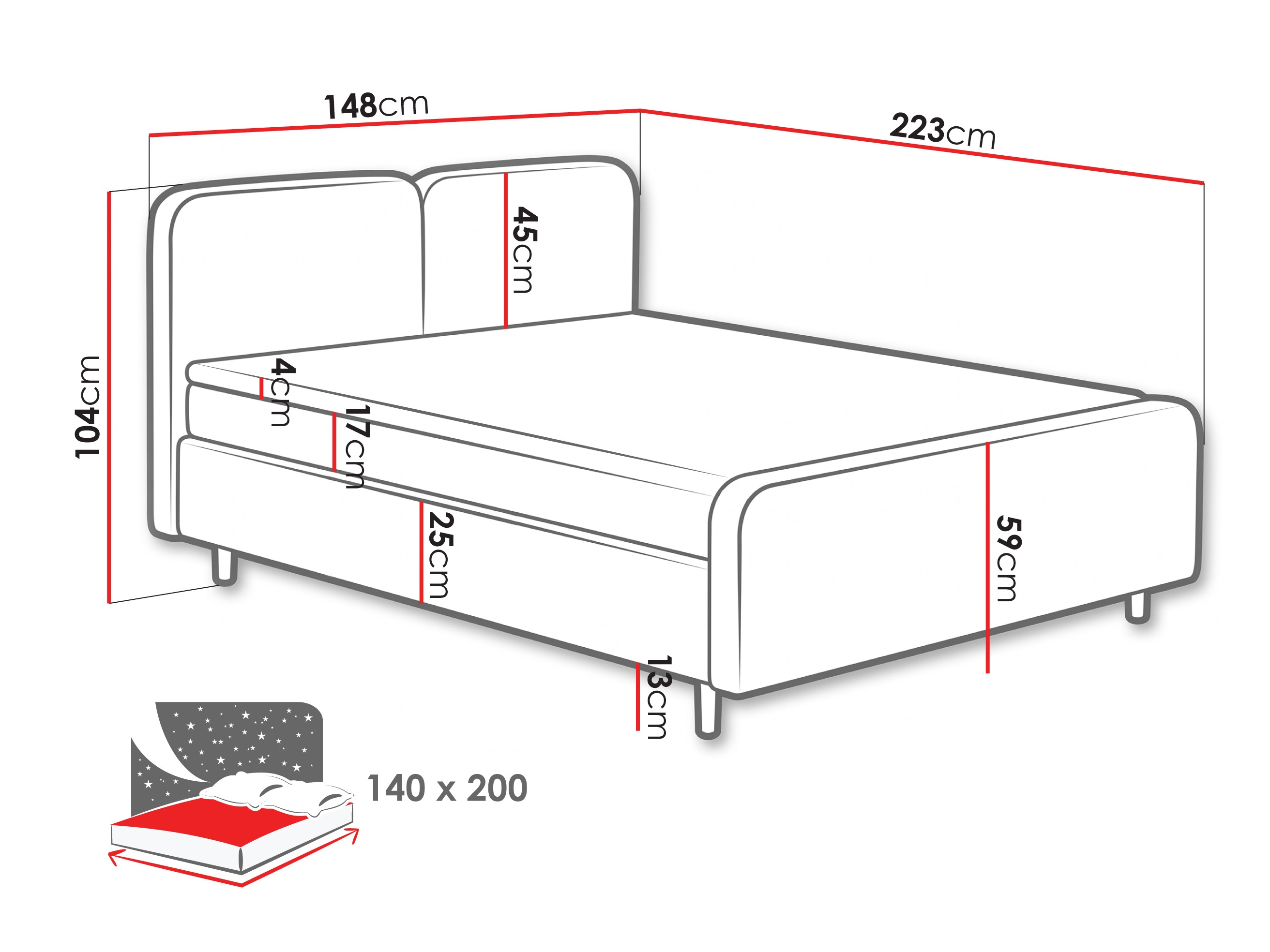 Letto continentale Margate 130 (Tilia 90)