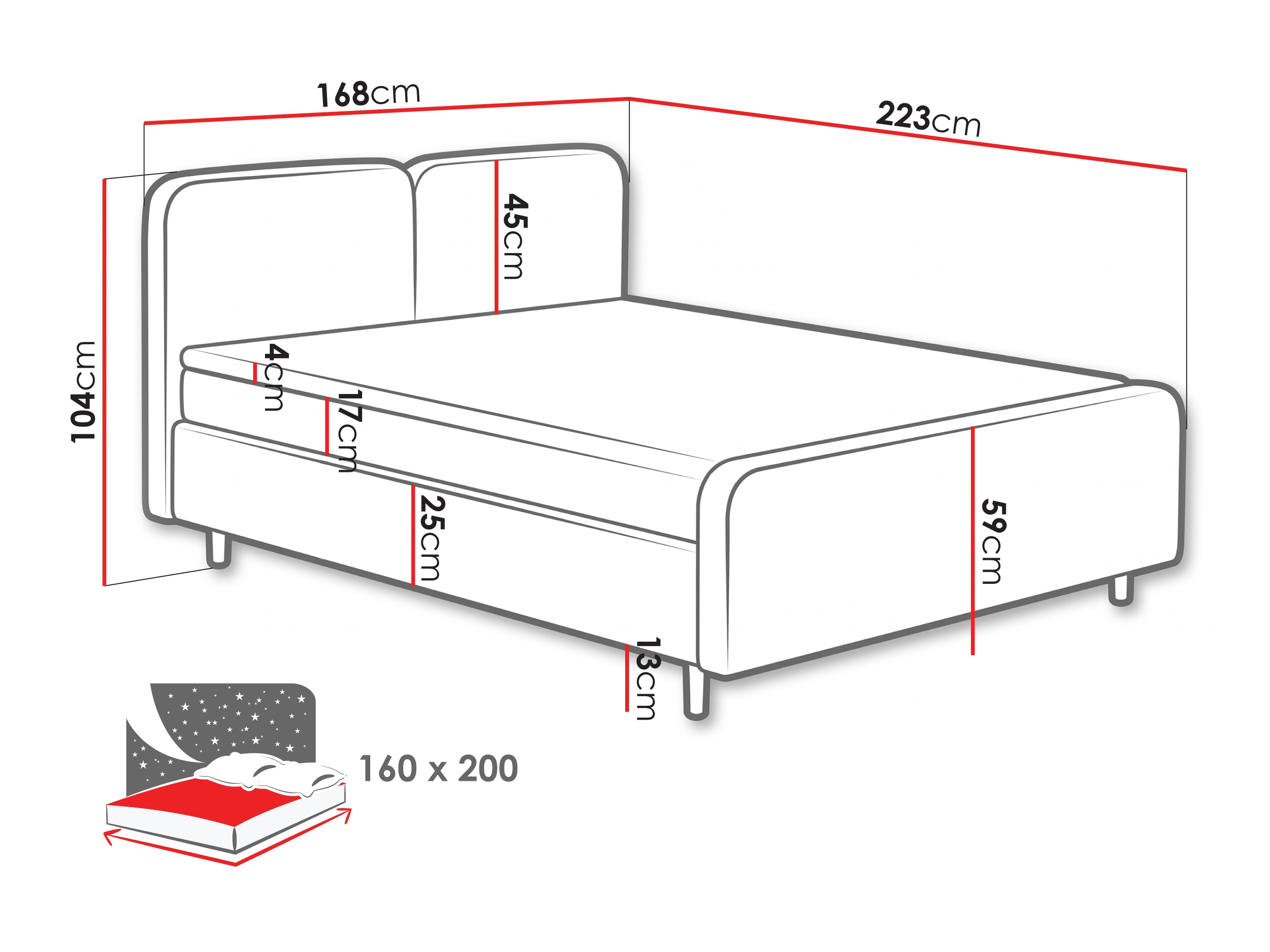 Letto continentale Margate 130 (Tilia 90)